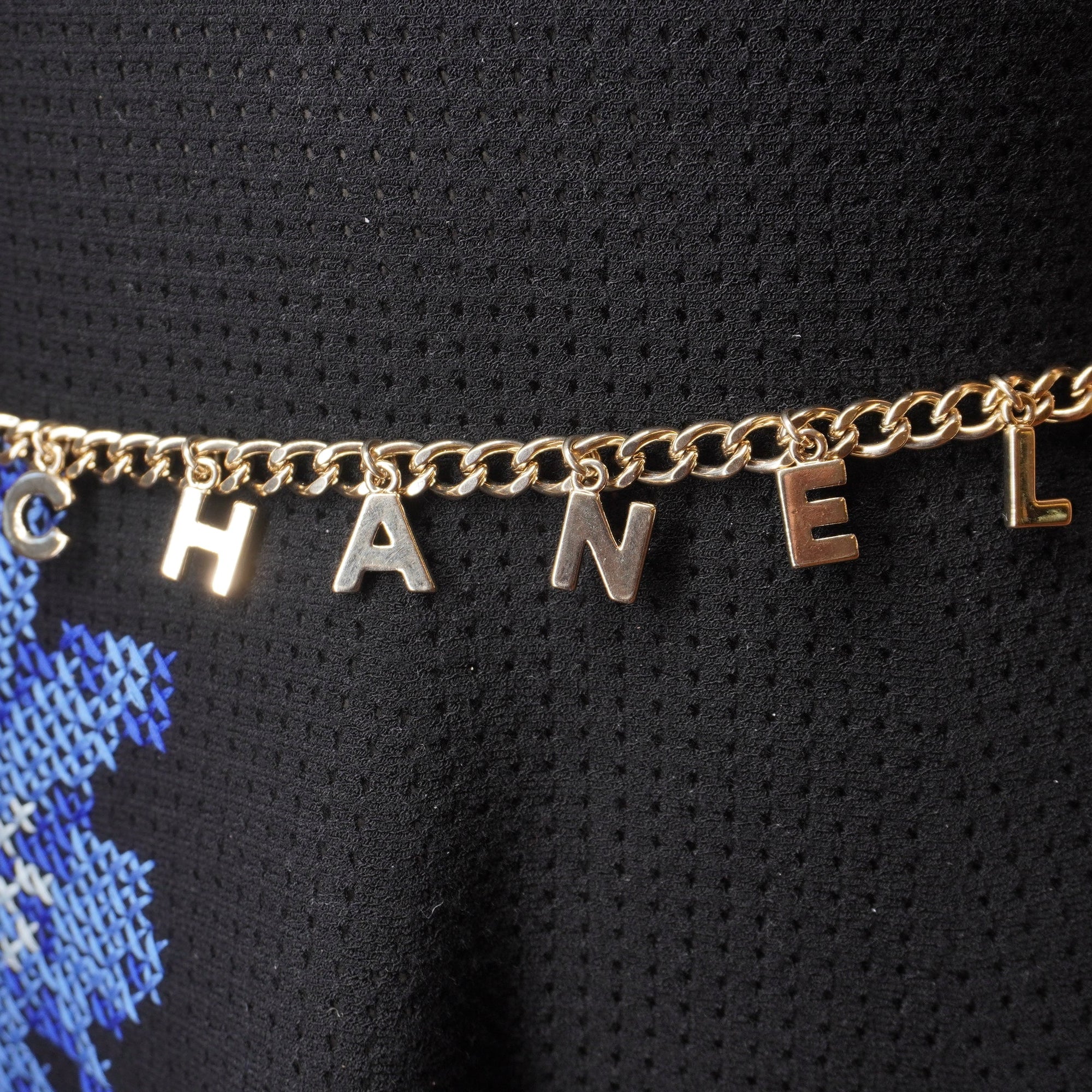 PRE-OWNED CC Letter Drop Chain Belt Light Gold Tone