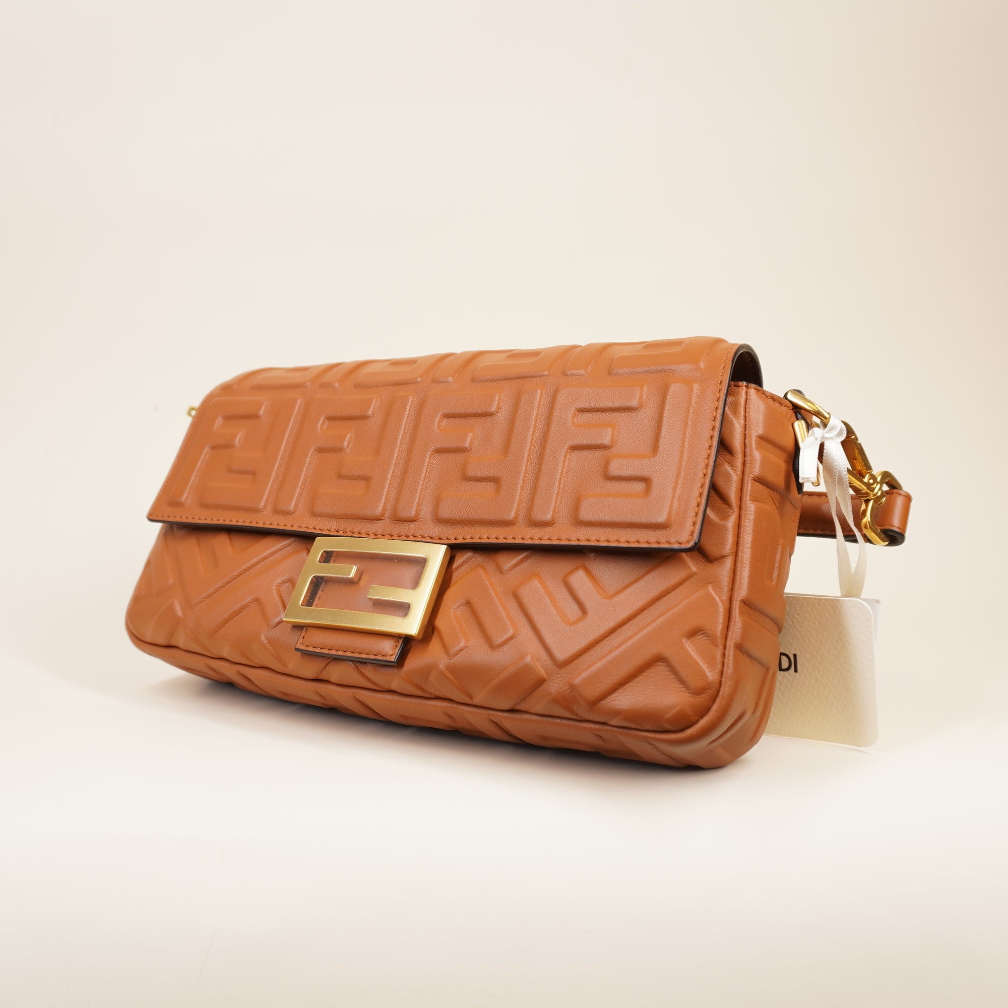 PRE-OWNED FF Baguette Brown Calfskin Medium Shoulder Bag