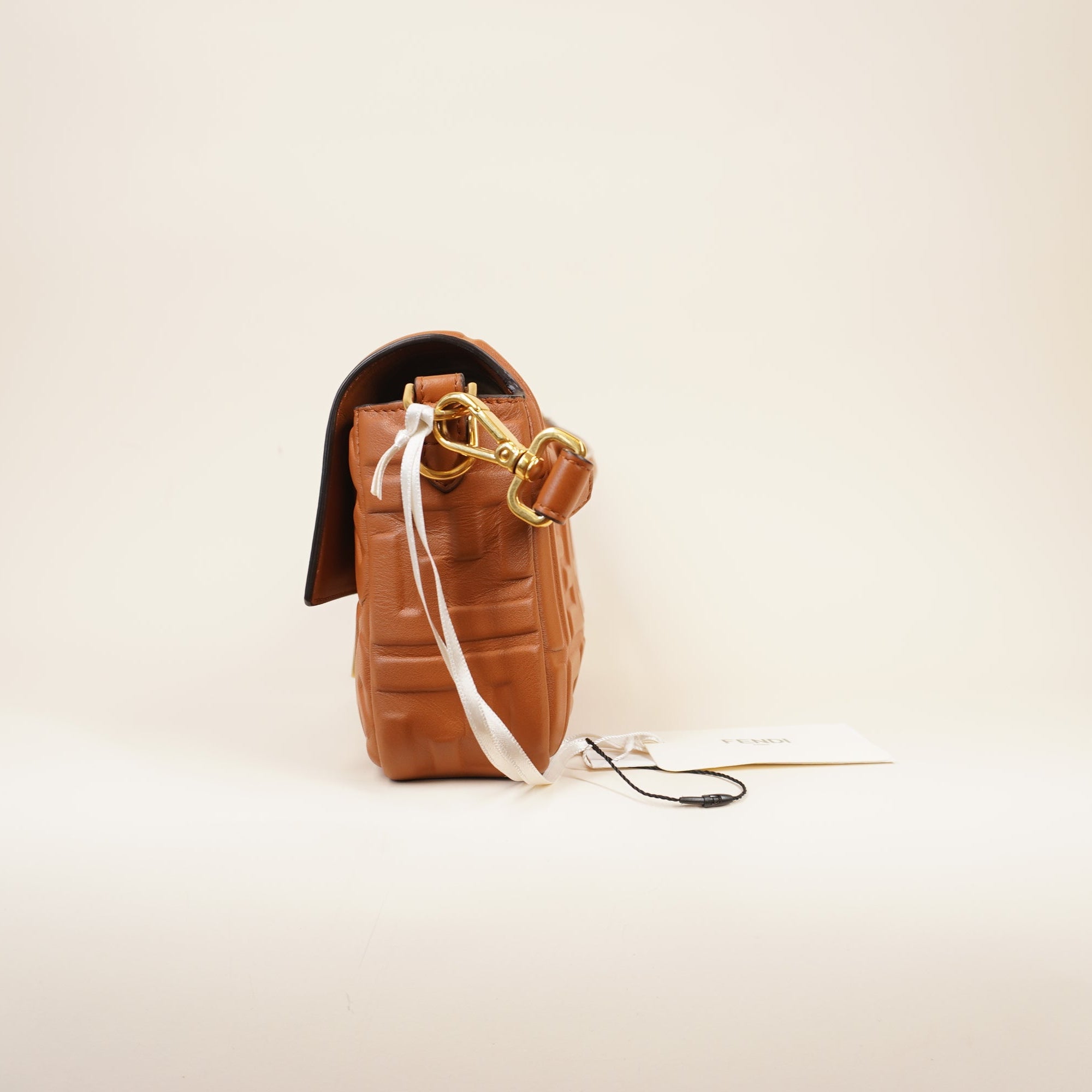 PRE-OWNED FF Baguette Brown Calfskin Medium Shoulder Bag