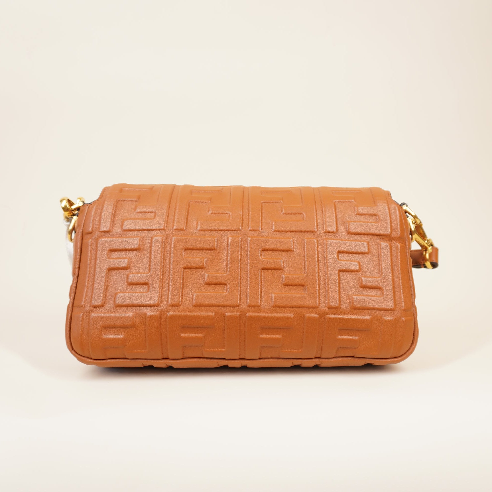 PRE-OWNED FF Baguette Brown Calfskin Medium Shoulder Bag