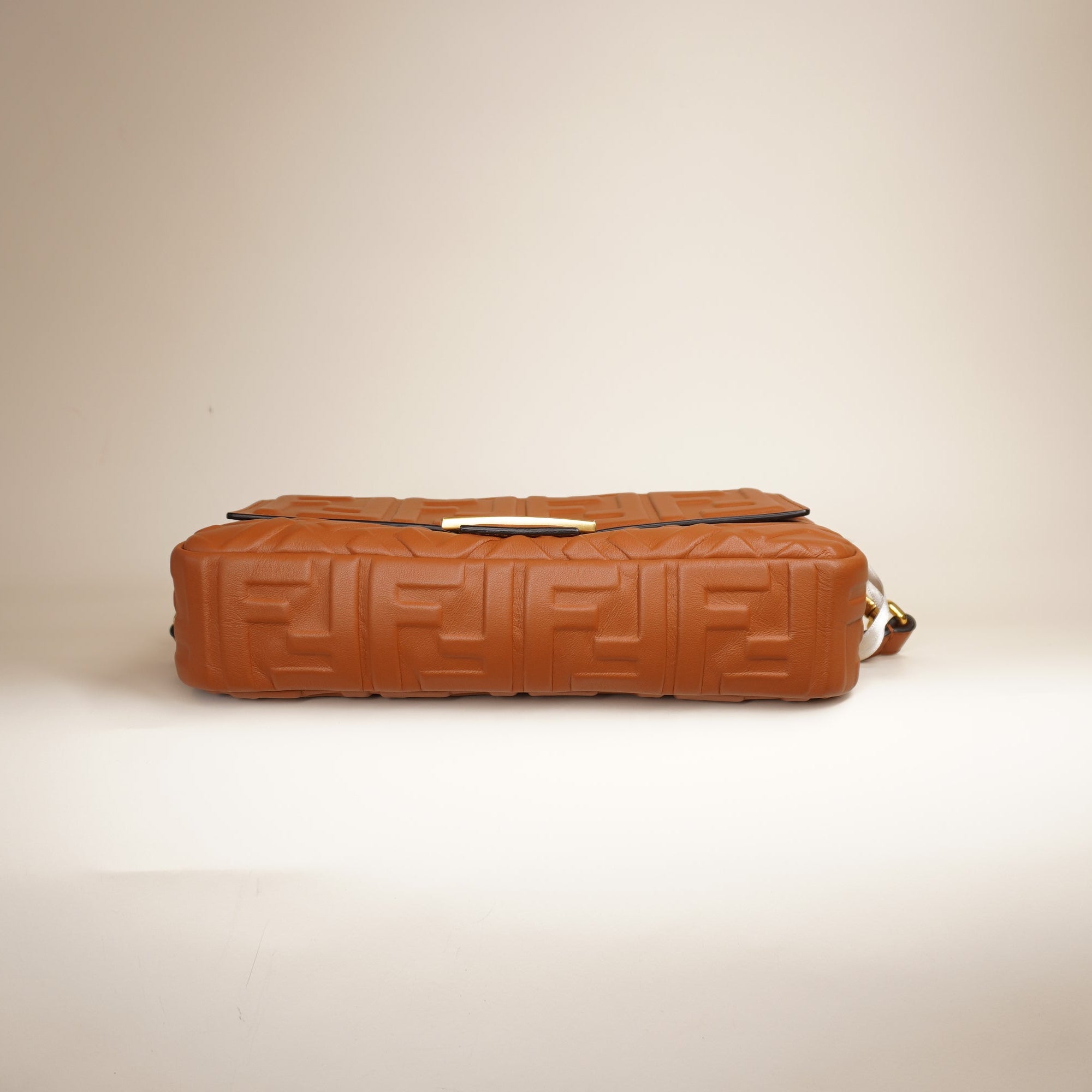 PRE-OWNED FF Baguette Brown Calfskin Medium Shoulder Bag