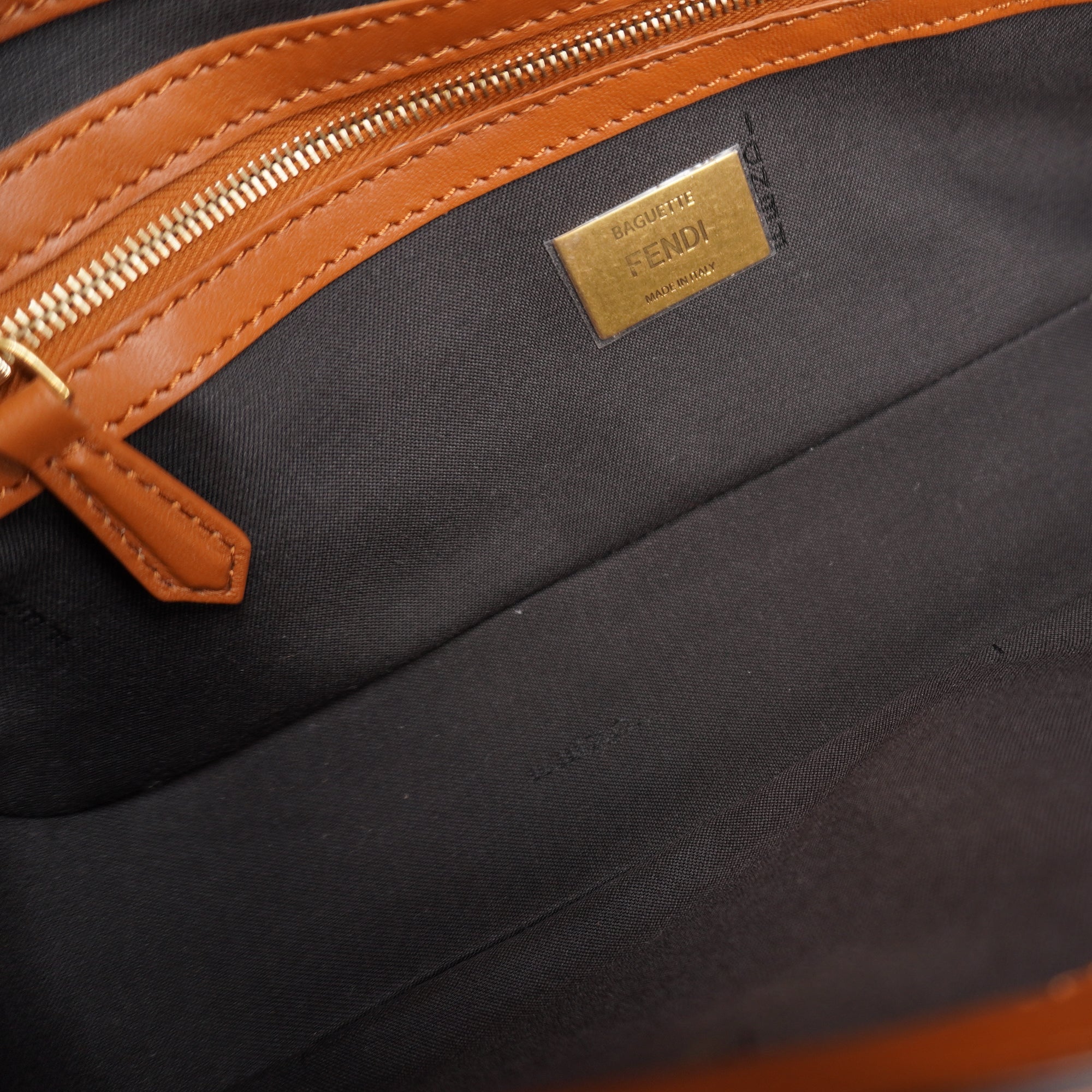 PRE-OWNED FF Baguette Brown Calfskin Medium Shoulder Bag