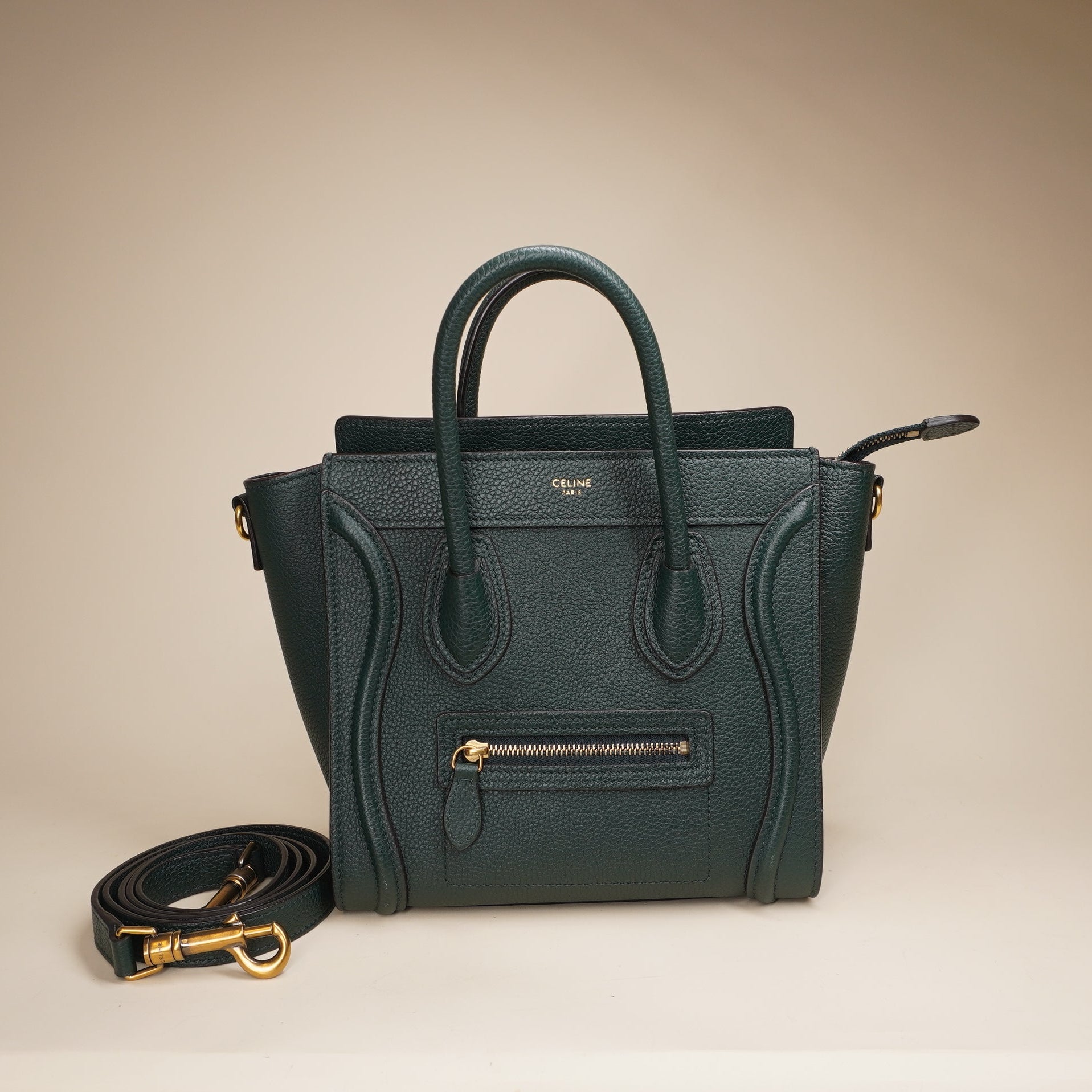  Luggage Bag Grainy Leather Nano Dark Green Shoulder Bag