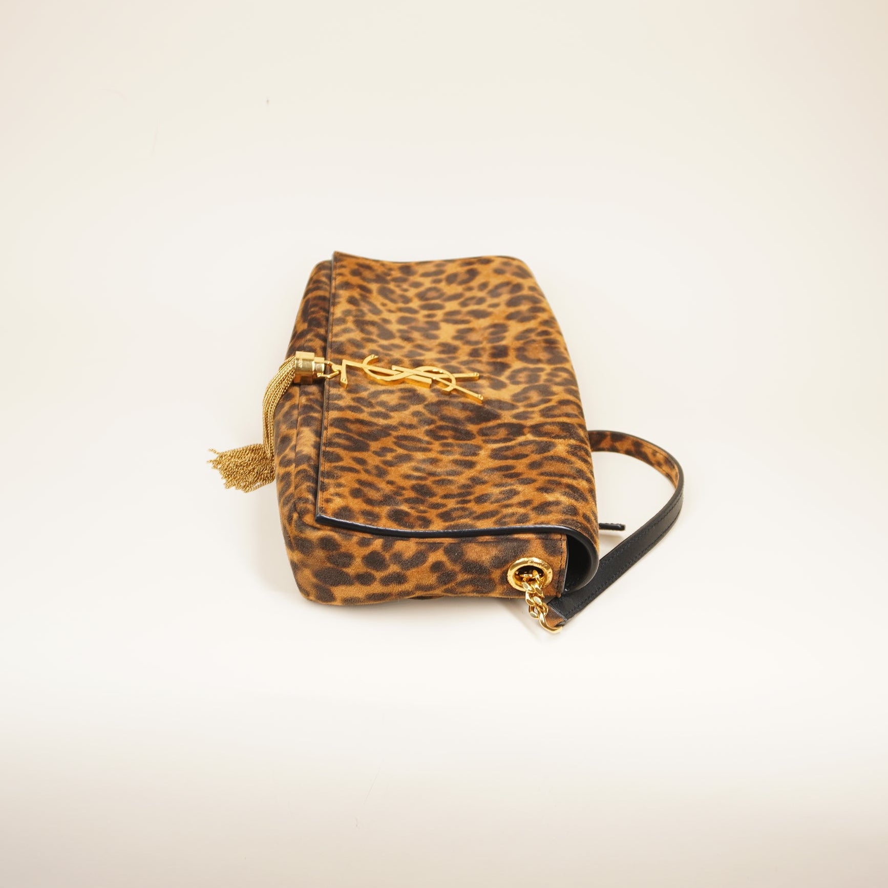 PRE-OWNED Suede Leopard Print Monogram Tassel Kate 99 Crossbody Bag