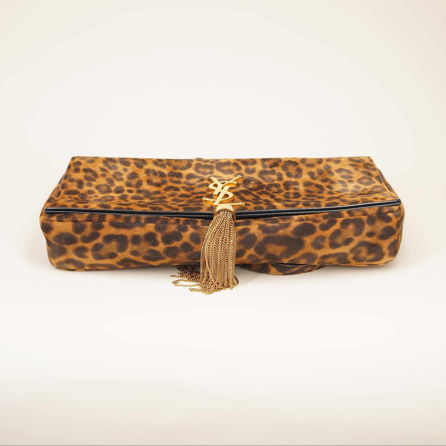 PRE-OWNED Suede Leopard Print Monogram Tassel Kate 99 Crossbody Bag