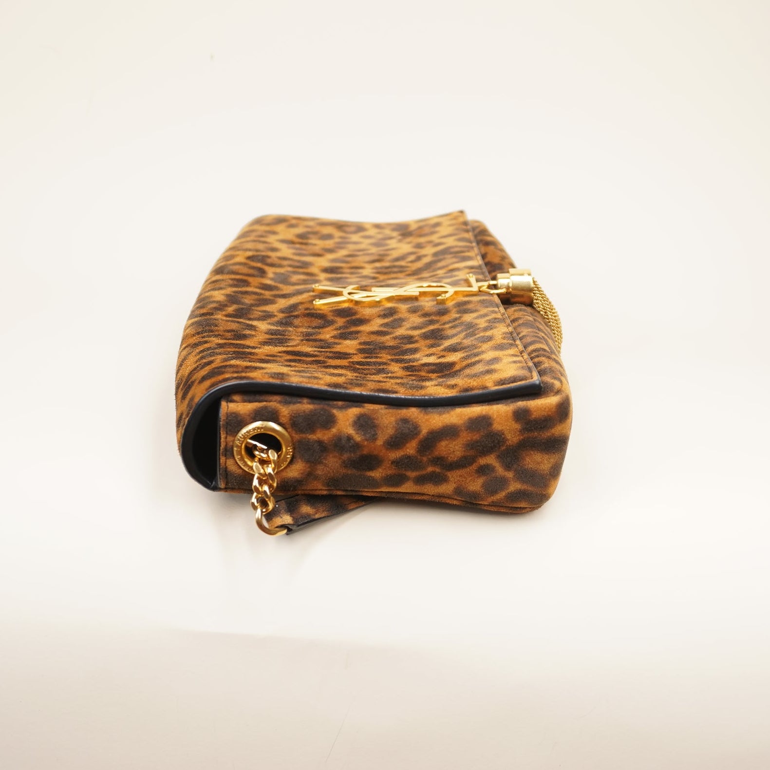 PRE-OWNED Suede Leopard Print Monogram Tassel Kate 99 Crossbody Bag