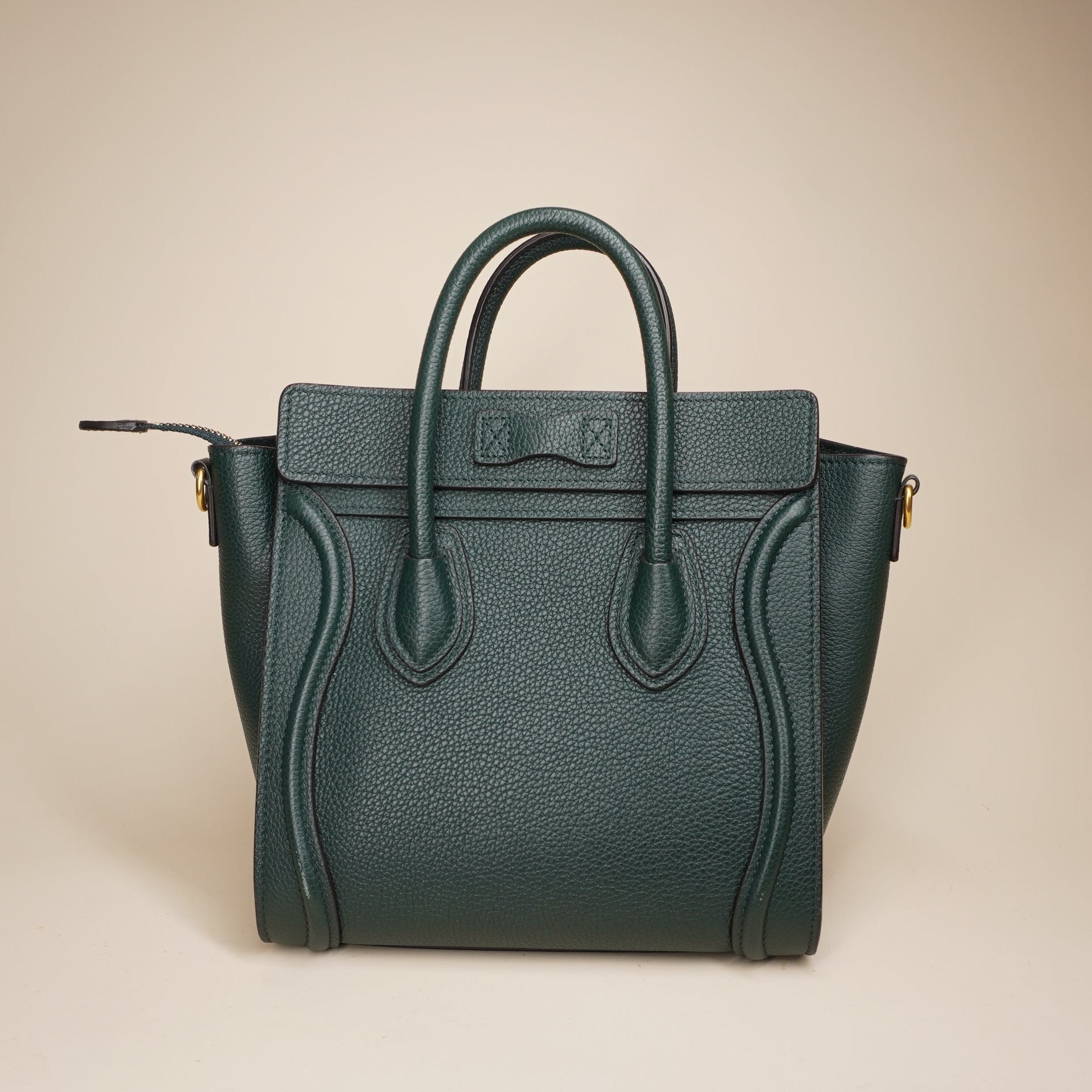  Luggage Bag Grainy Leather Nano Dark Green Shoulder Bag