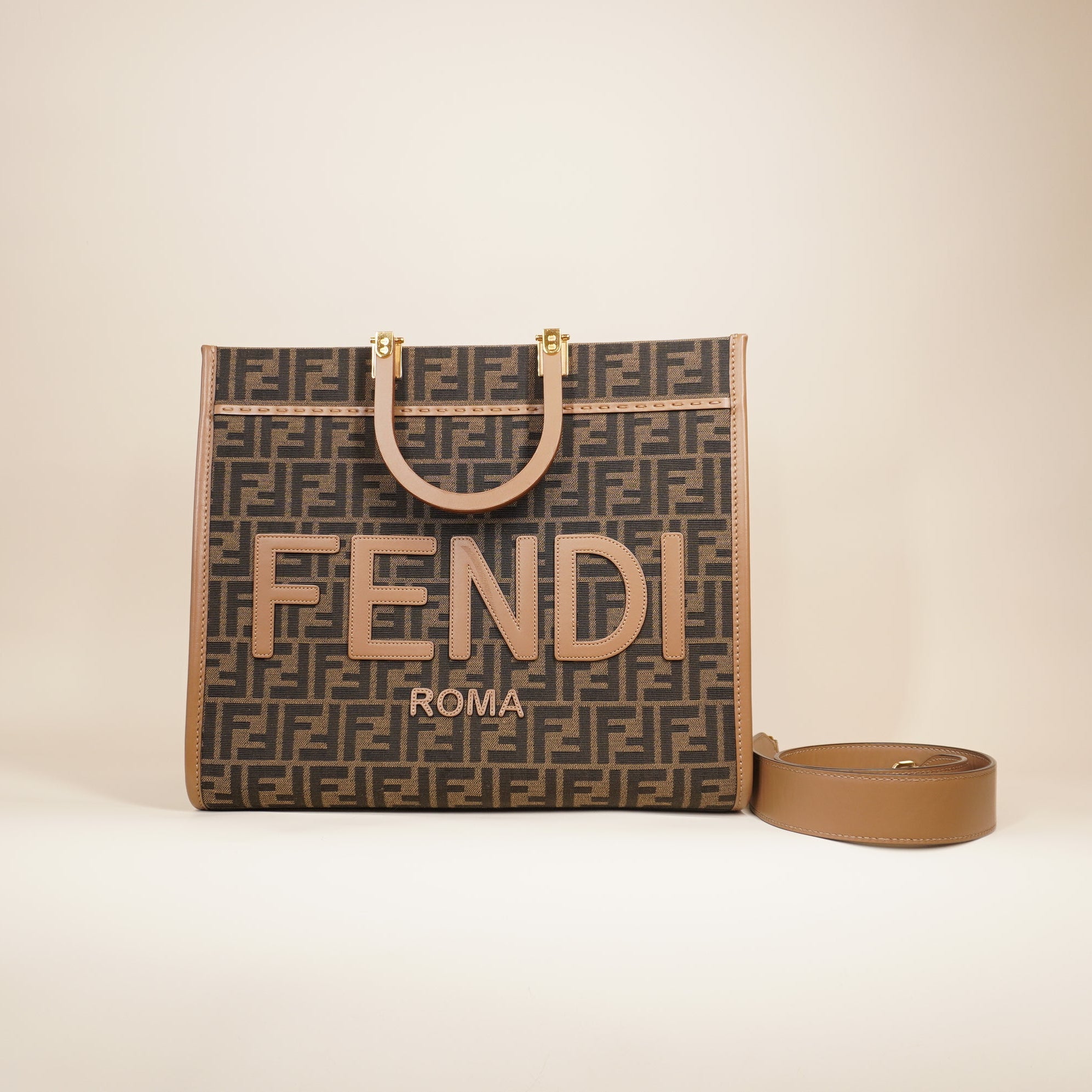 PRE-OWNED FF Sunshine Zucca Canvas Tote Medium Shoulder Bag