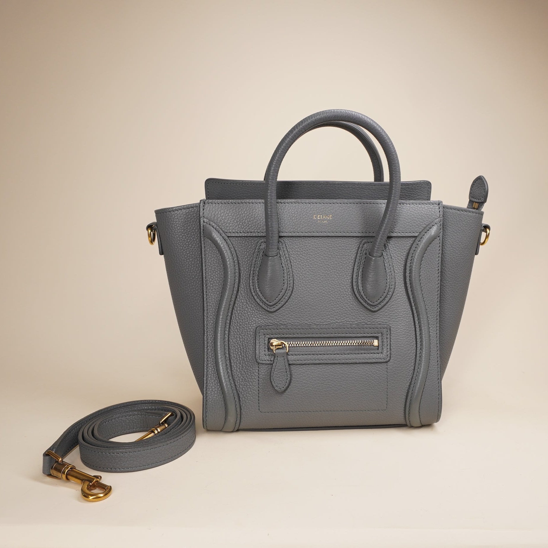 PRE-OWNED Luggage Bag Grainy Leather Nano Grey Shoulder Bag