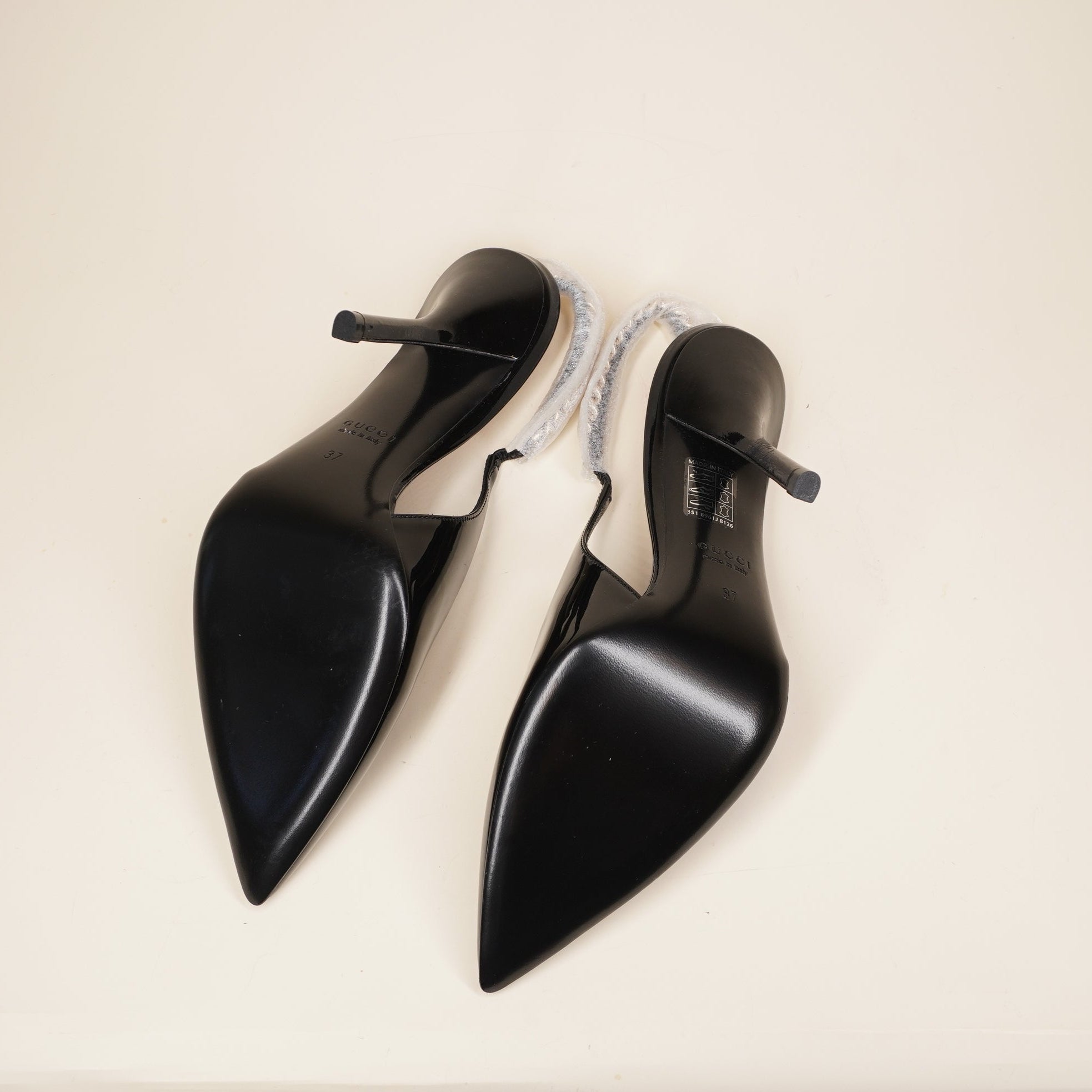 PRE-OWNED GG Signoria Slingback Pump Black Charol 7