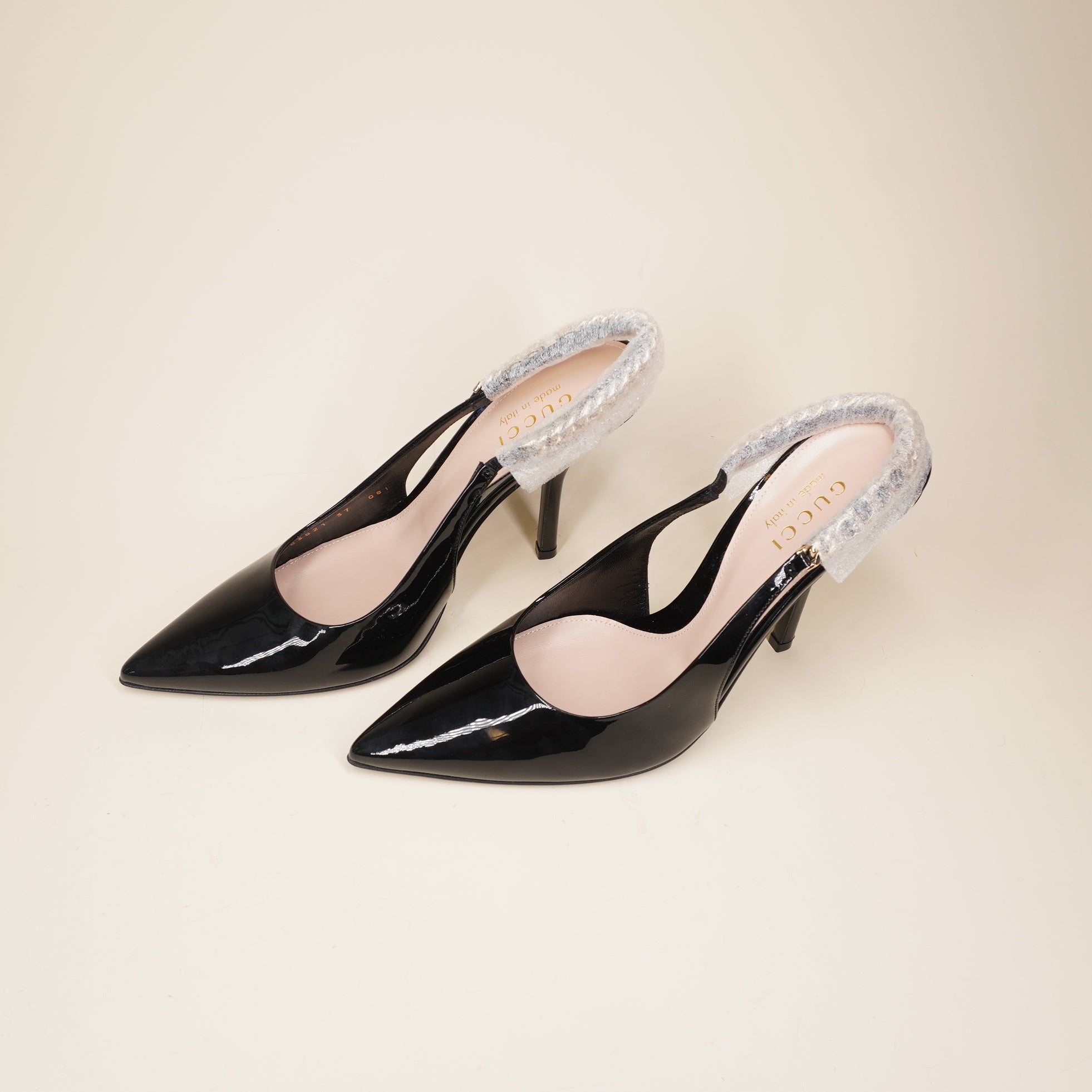 PRE-OWNED GG Signoria Slingback Pump Black Charol 7
