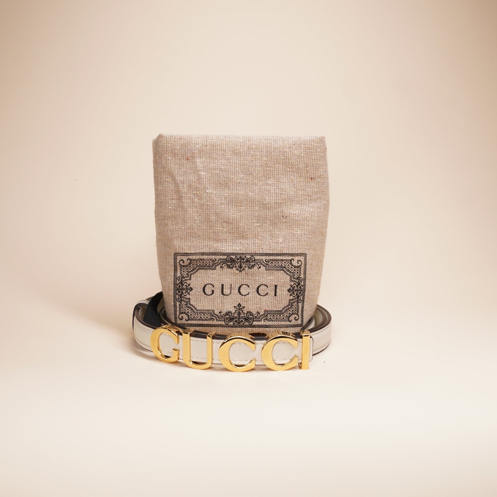 PRE-OWNED GG Belt Cream Leather 80/32