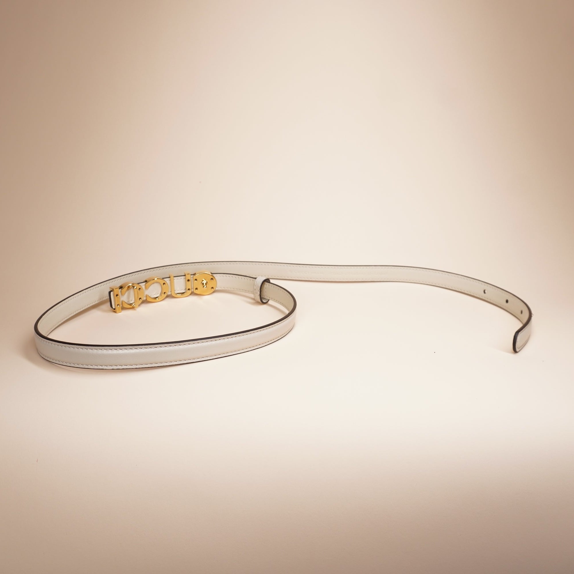 PRE-OWNED GG Belt Cream Leather 80/32