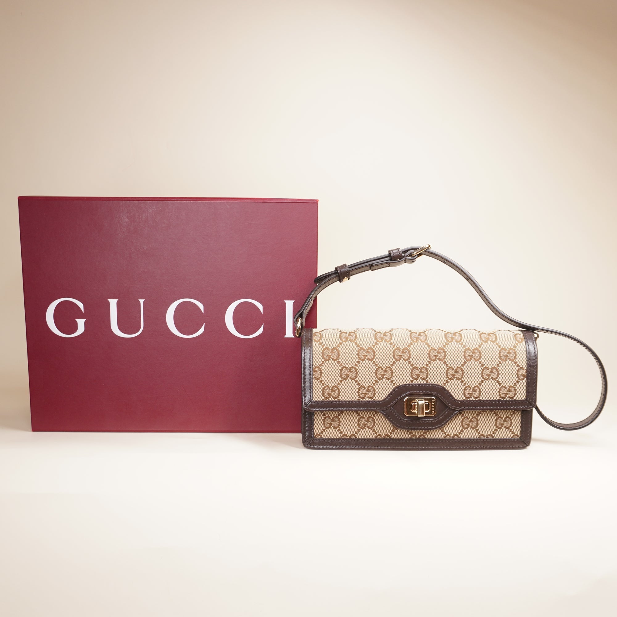 PRE-OWNED GG Monogram Mini Luce Shoulder Bag Beige Ebony