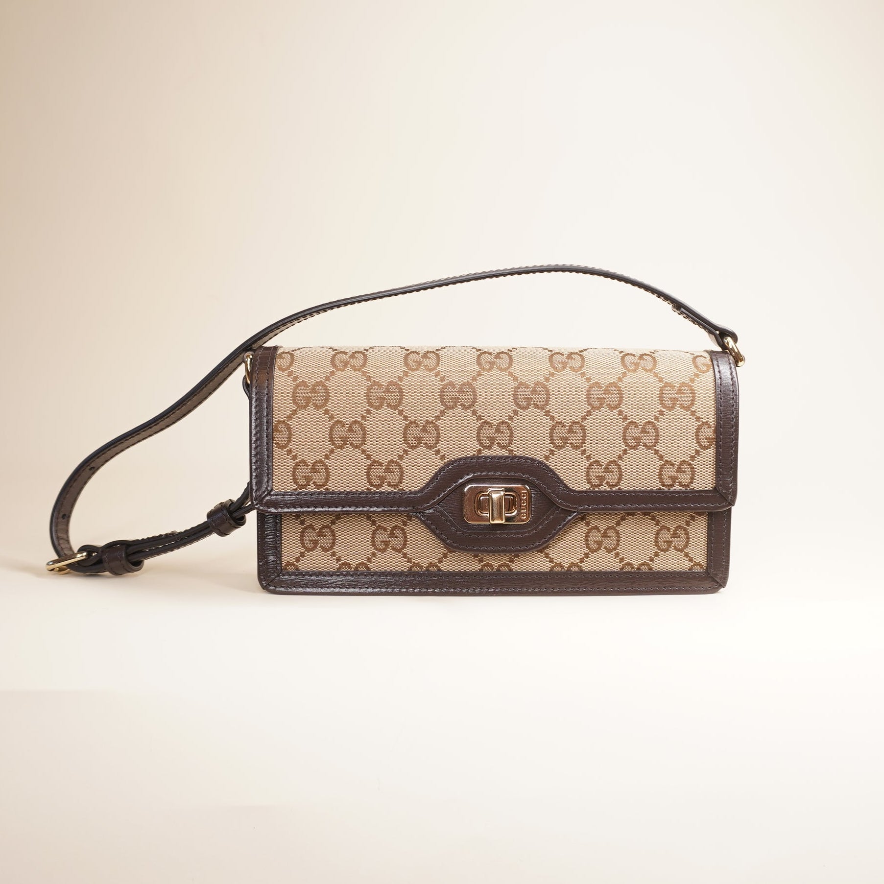 PRE-OWNED GG Monogram Mini Luce Shoulder Bag Beige Ebony