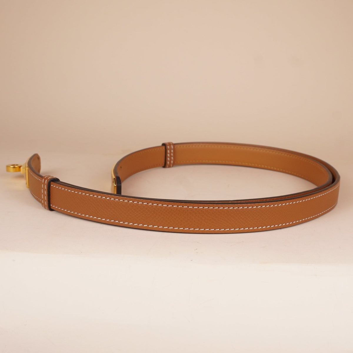 PRE-OWNED Brown Kelly 18 Belt in Gold Epsom