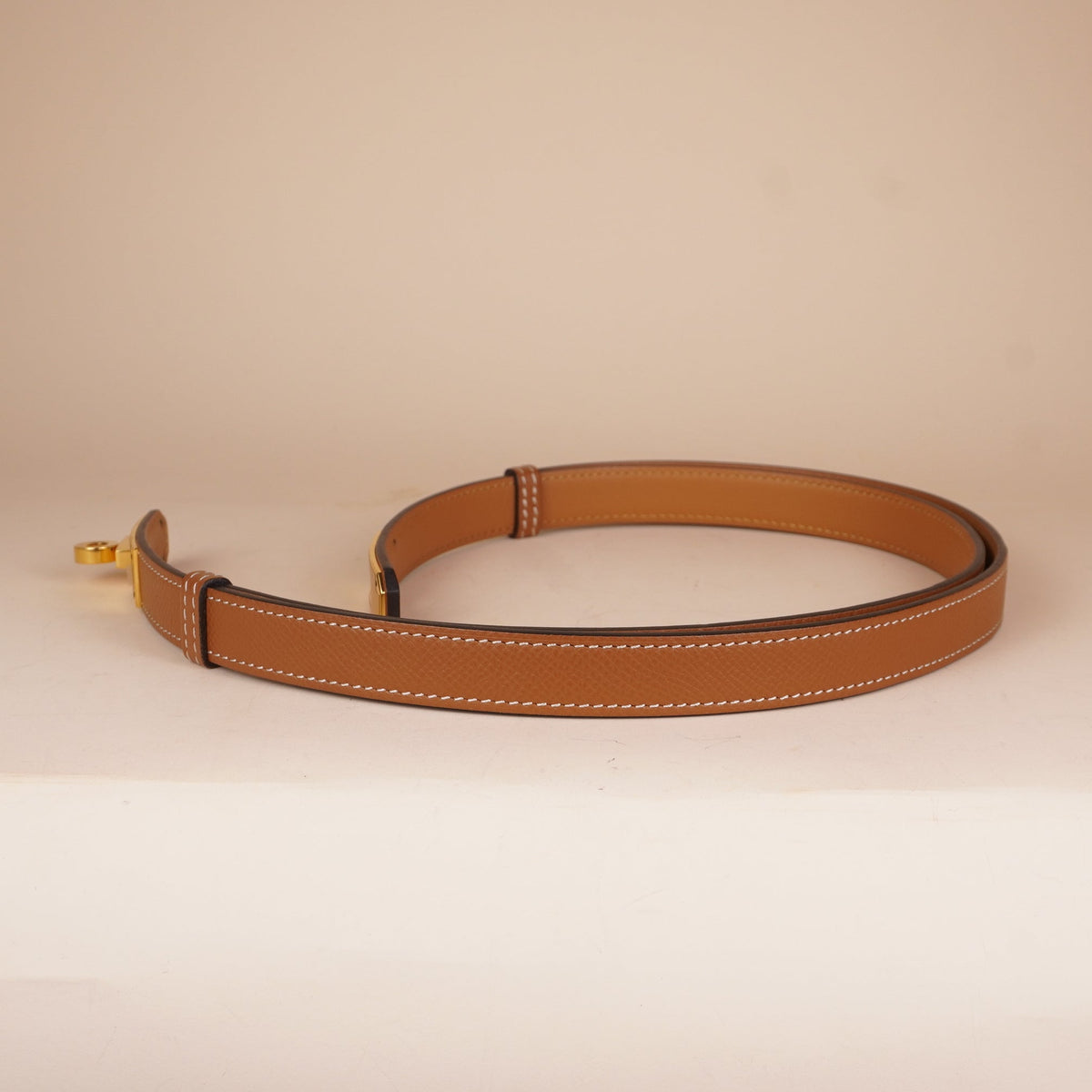 PRE-OWNED Brown Kelly 18 Belt in Gold Epsom