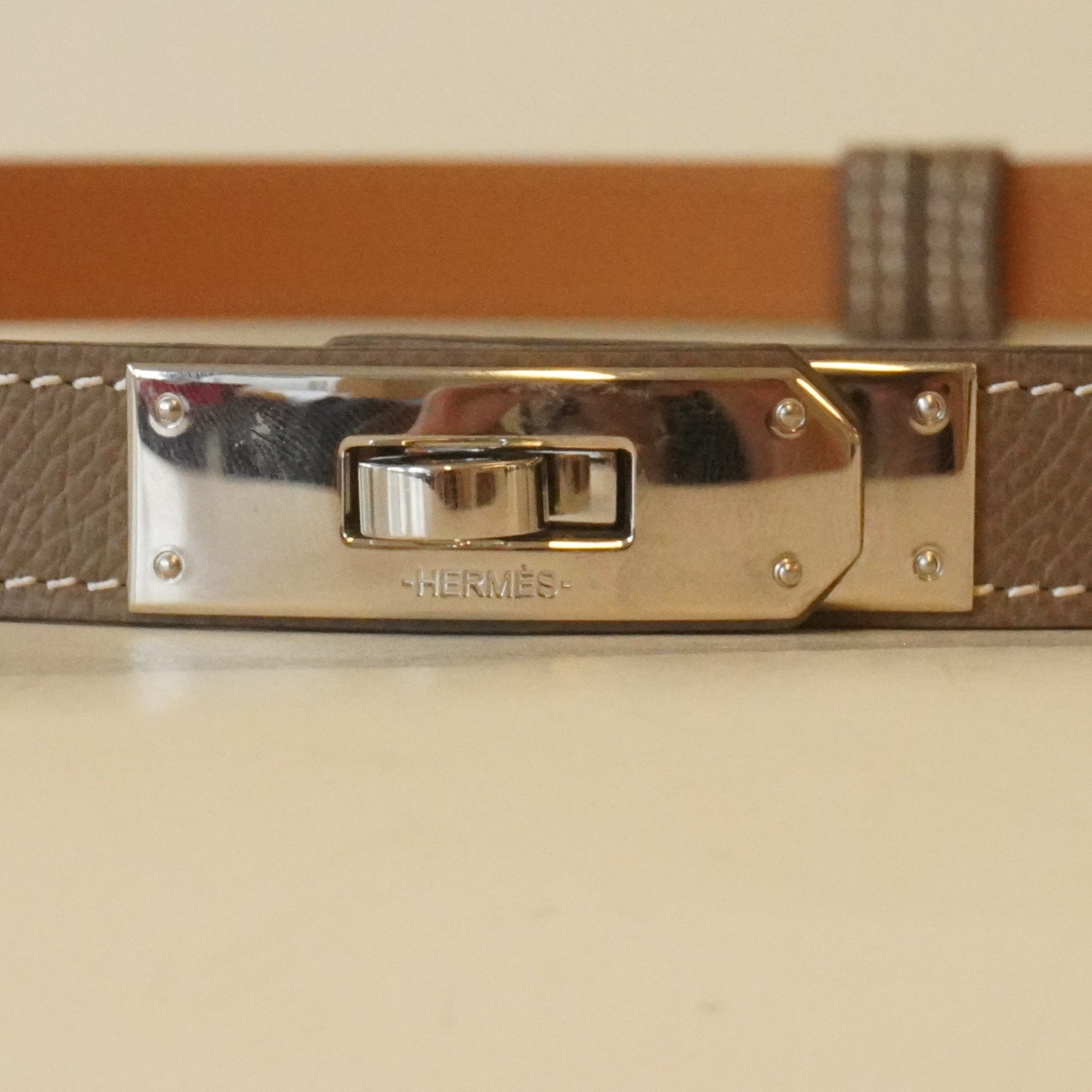 PRE-OWNED Epsom Kelly Belt Etoupe
