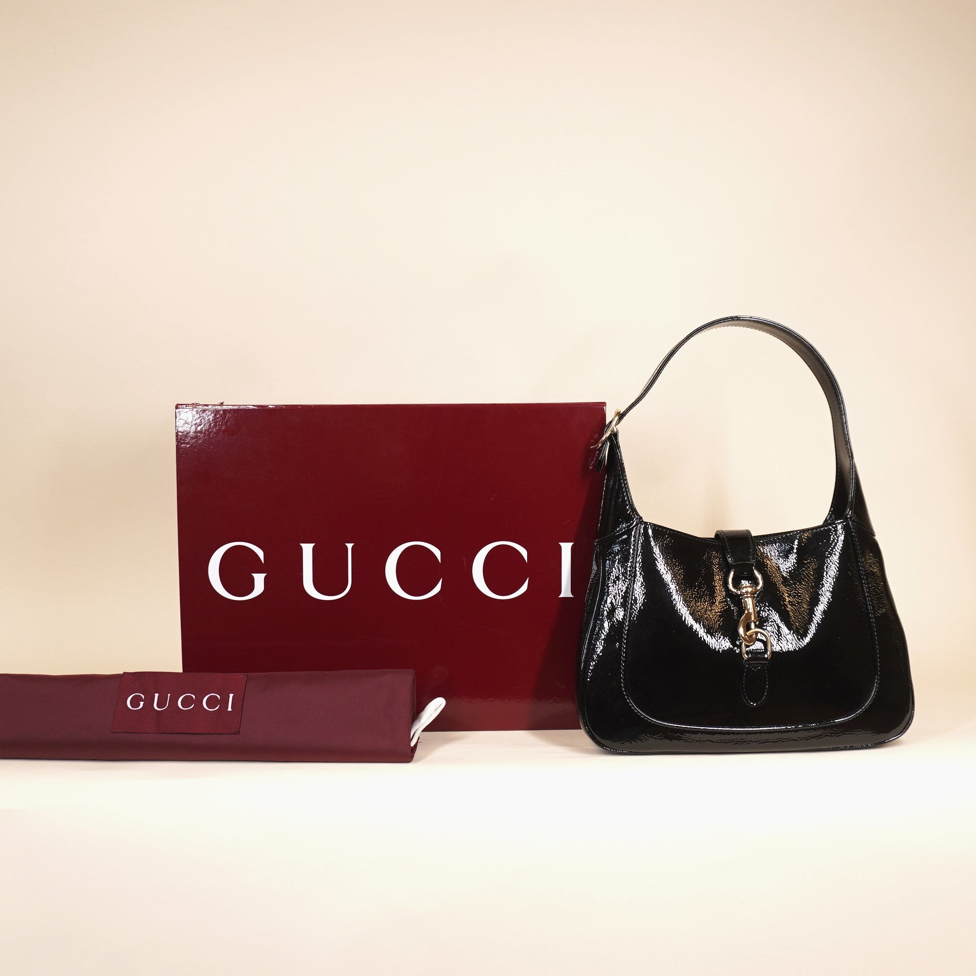 PRE-OWNED Jackie 1961 Small Black Patent Leather Shoulder Bag