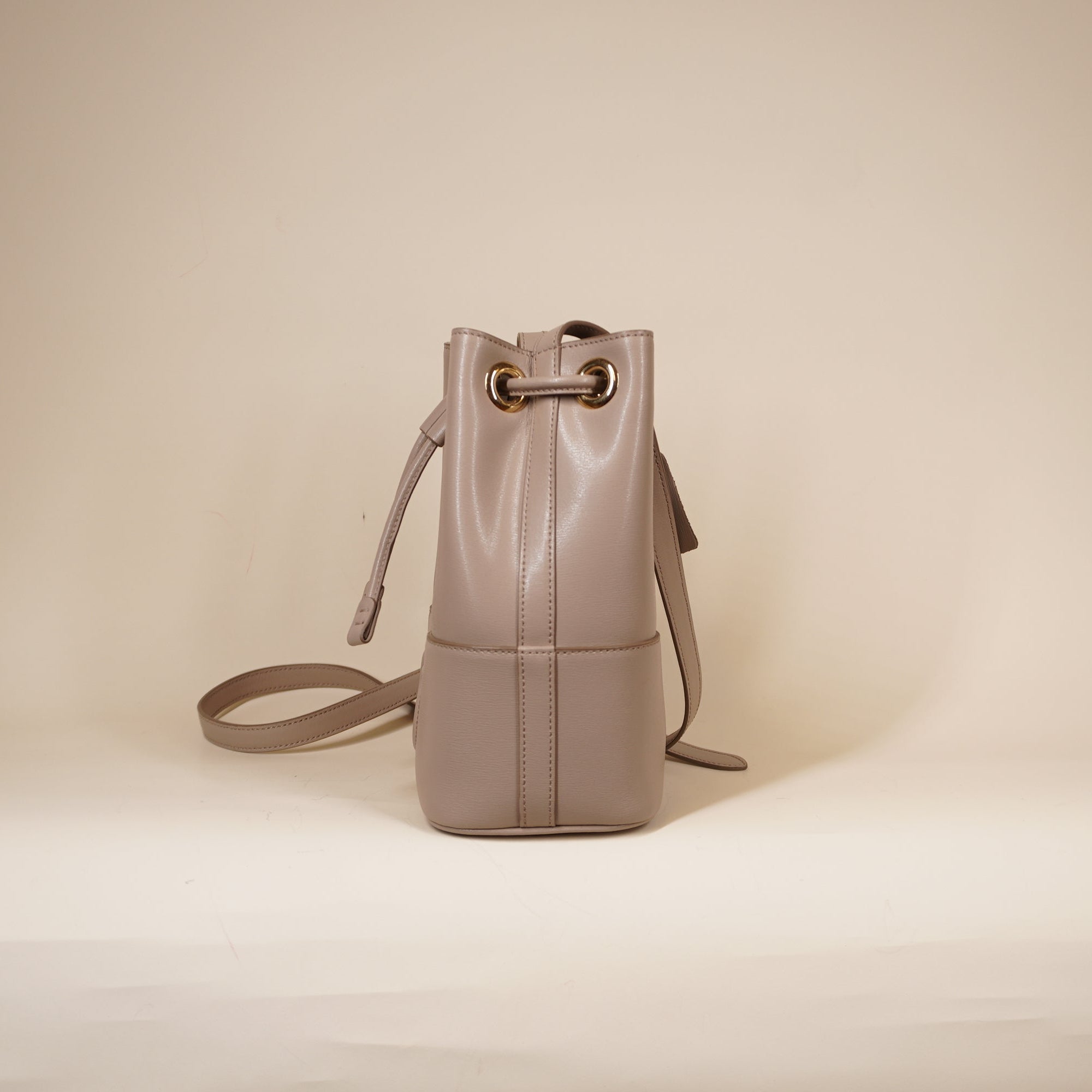 PRE-OWNED  Beige Calfskin Leather Gancini Bucket Shoulder Bag