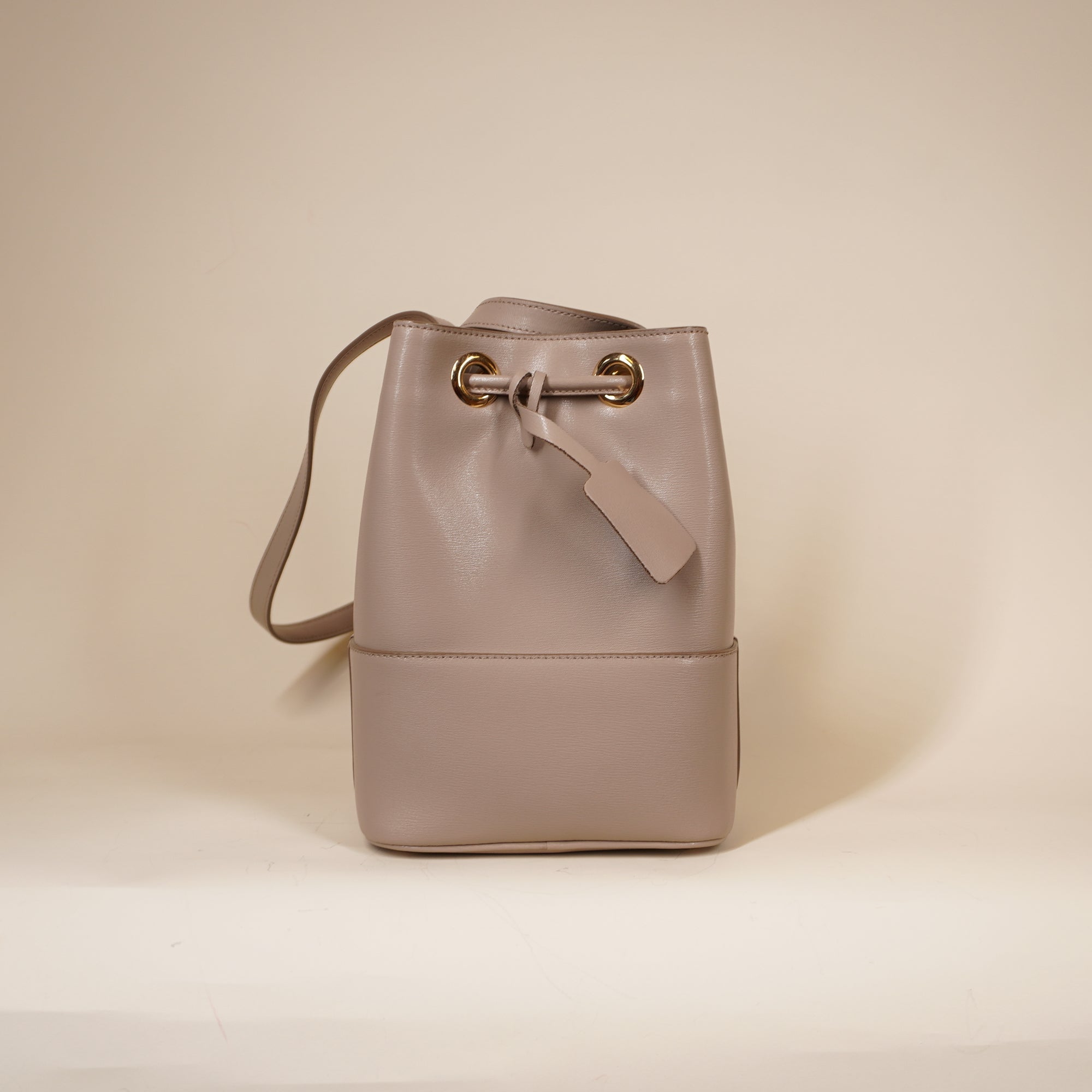 PRE-OWNED  White Calfskin Leather Gancini Bucket Shoulder Bag