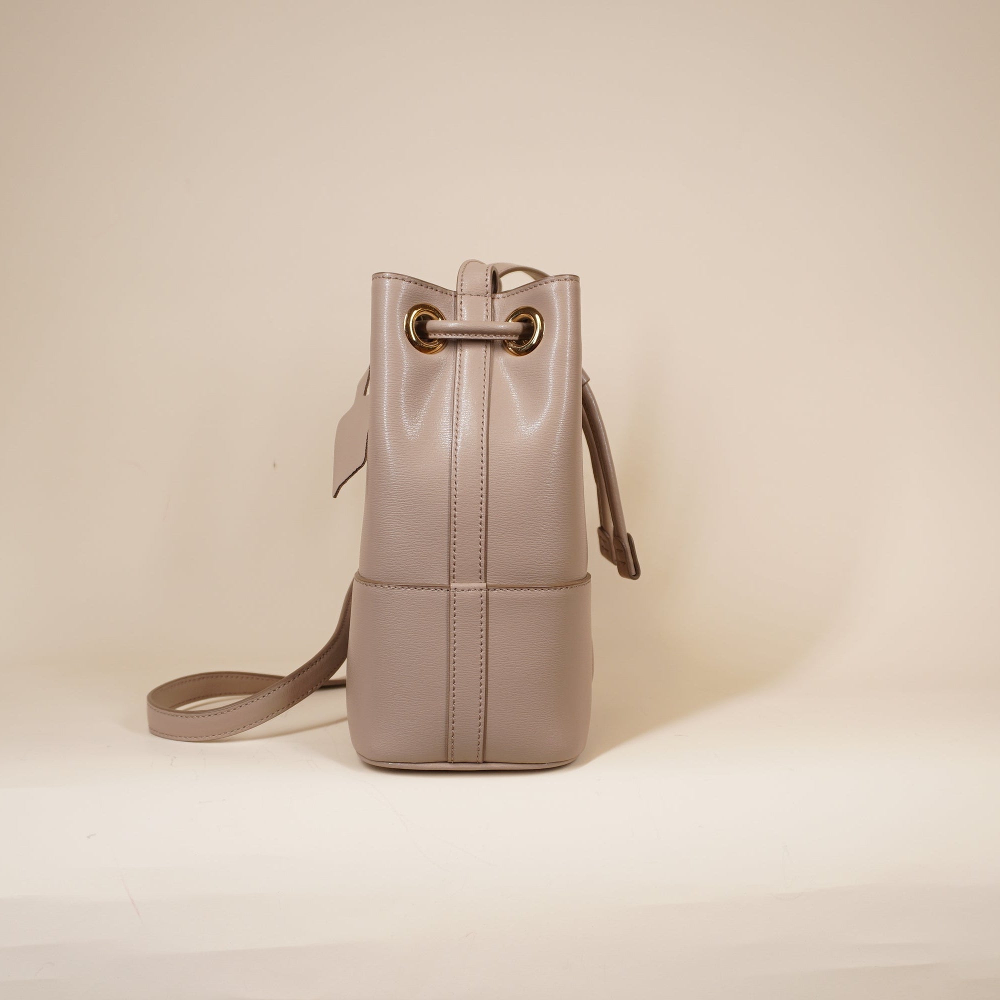 PRE-OWNED  Beige Calfskin Leather Gancini Bucket Shoulder Bag