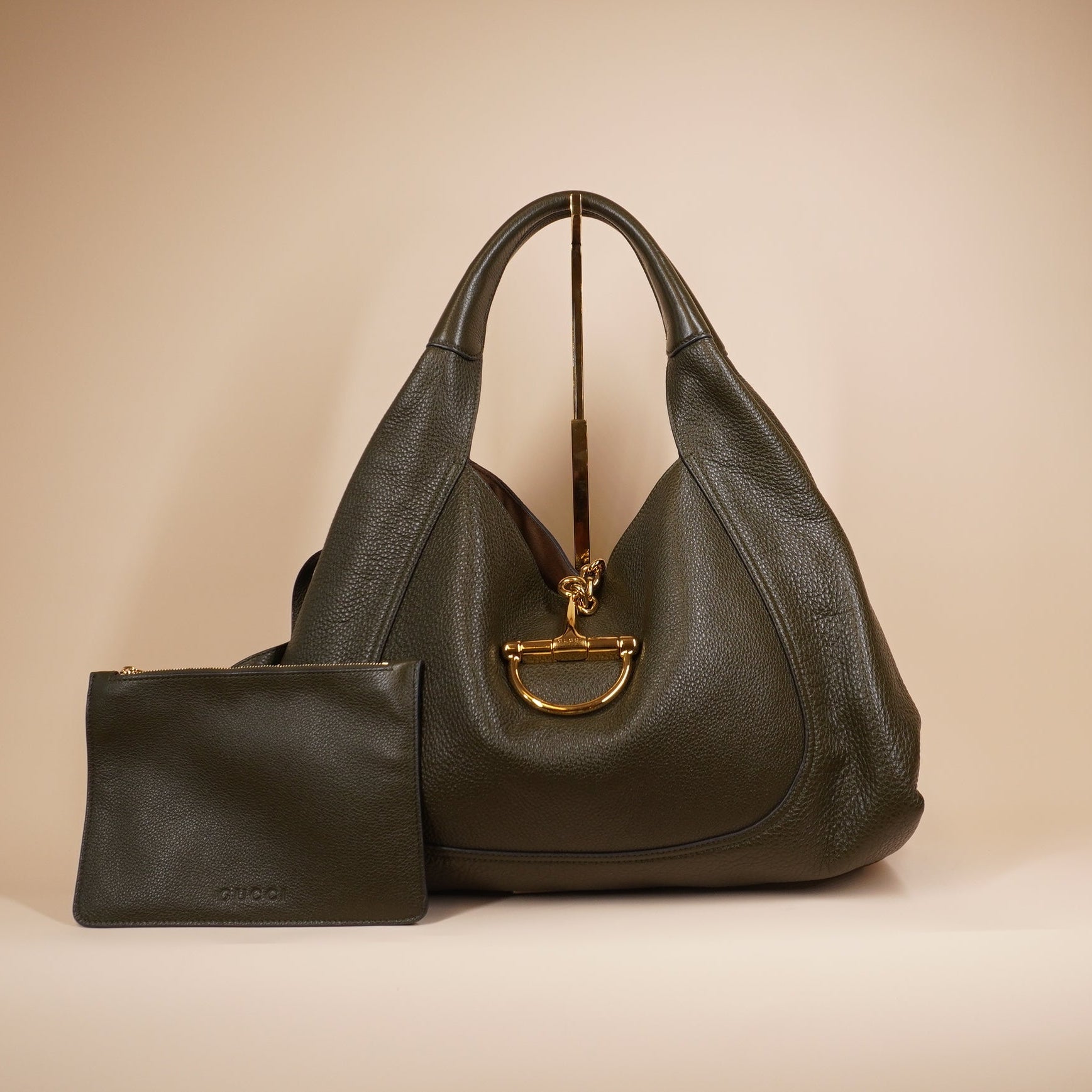 PRE-OWNED GG Softbit Maxi Dark Grenn Leather Shoulder Bag