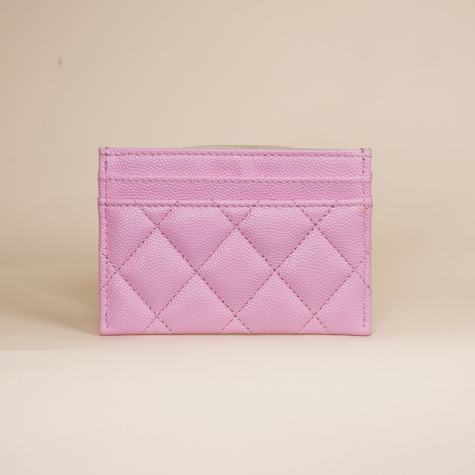PRE-OWNED CC Matelasse Card Case Pink Calfskin