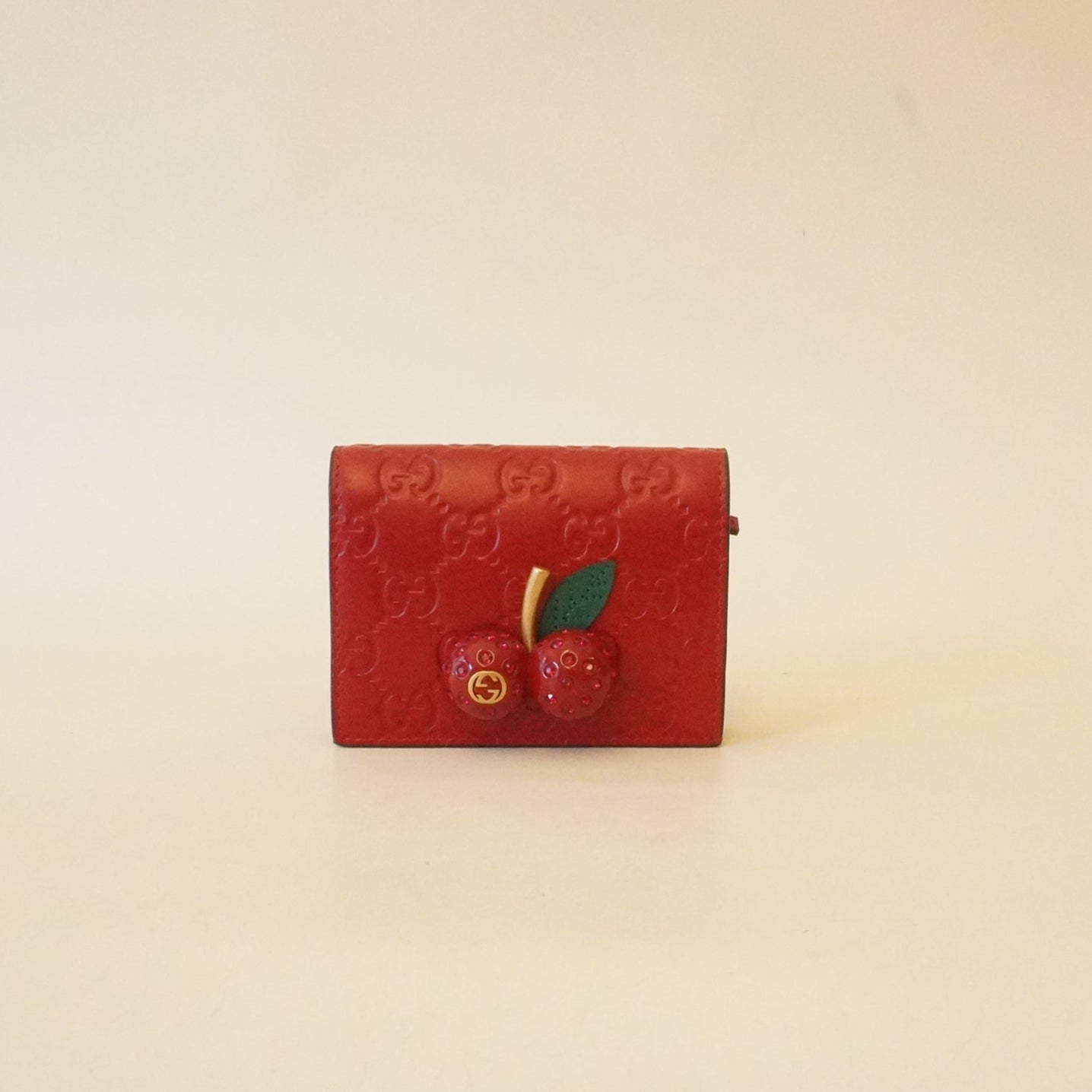 PRE-OWNED Red Guccissima Cherries Card Case Wallet 
