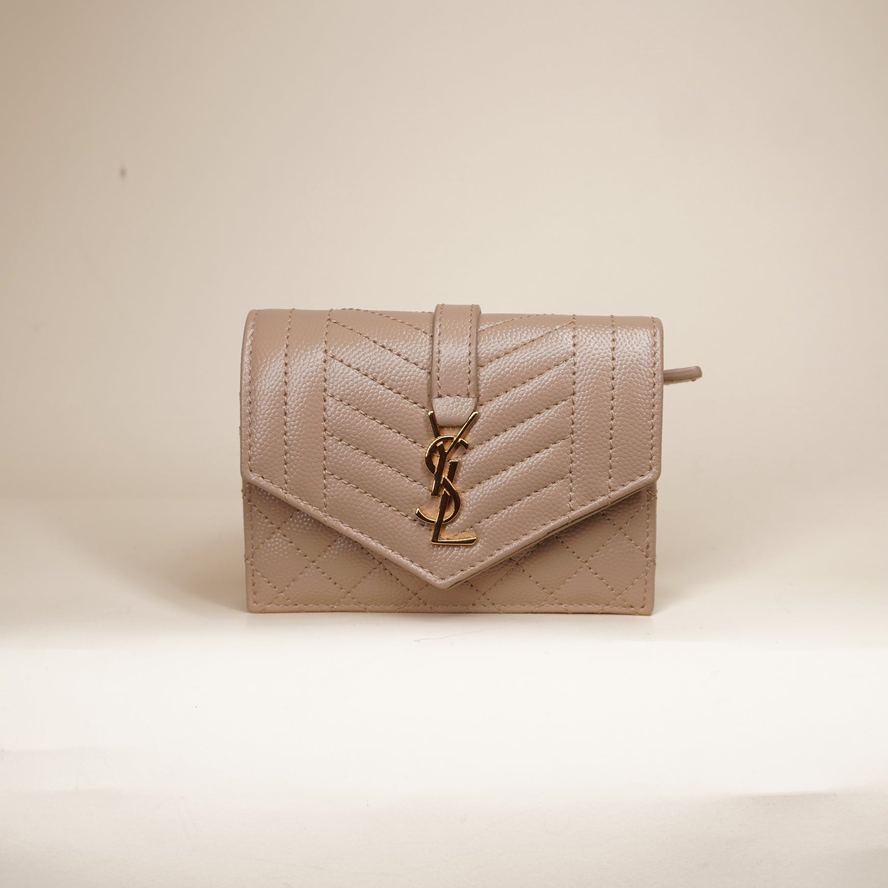 PRE-OWNED Grain De Poudre Mixed Matelasse Triquilt Monogram Compact Tri Fold Wallet