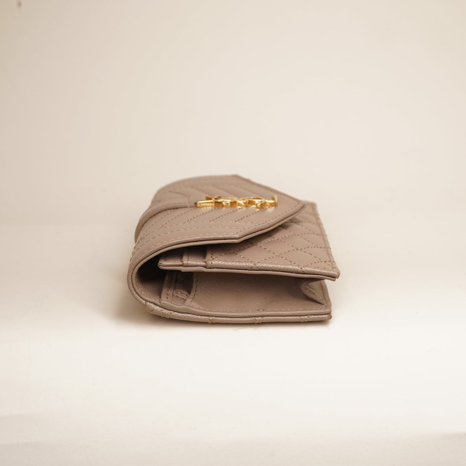 PRE-OWNED Grain De Poudre Mixed Matelasse Triquilt Monogram Compact Tri Fold Wallet