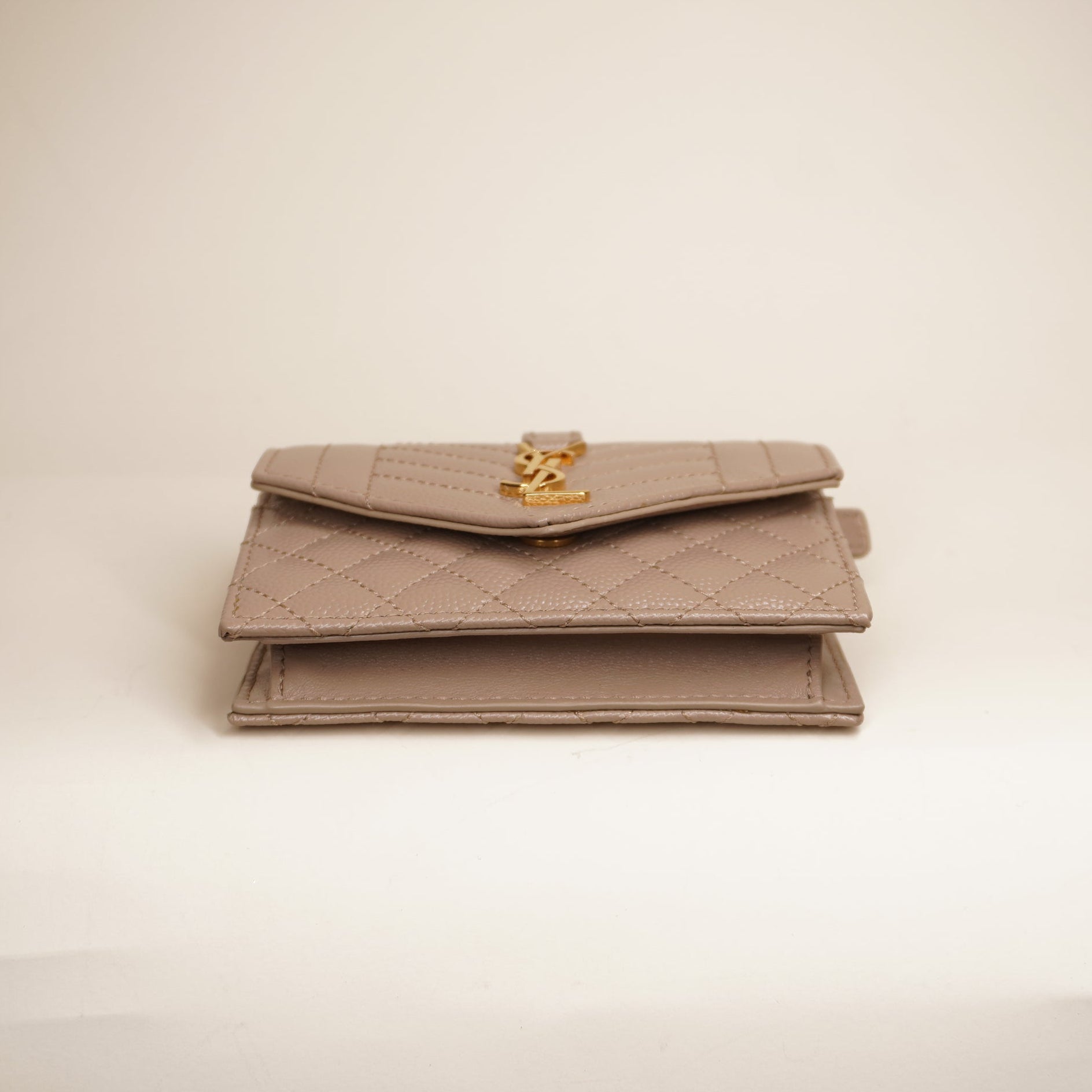 PRE-OWNED Grain De Poudre Mixed Matelasse Triquilt Monogram Compact Tri Fold Wallet