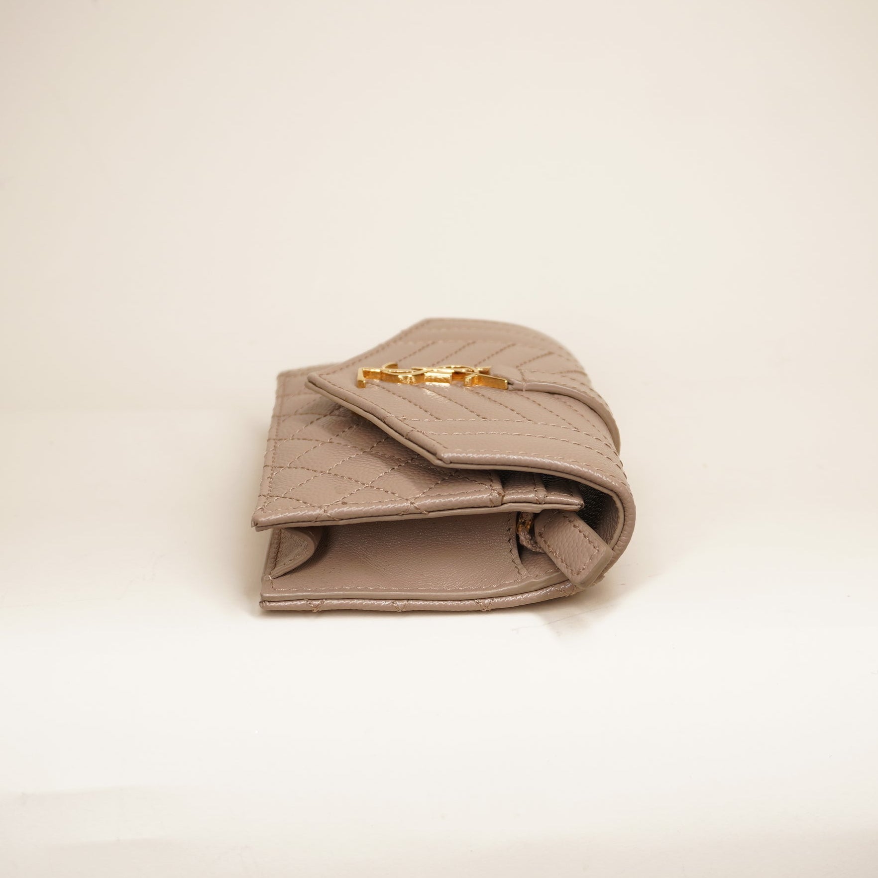 PRE-OWNED Grain De Poudre Mixed Matelasse Triquilt Monogram Compact Tri Fold Wallet