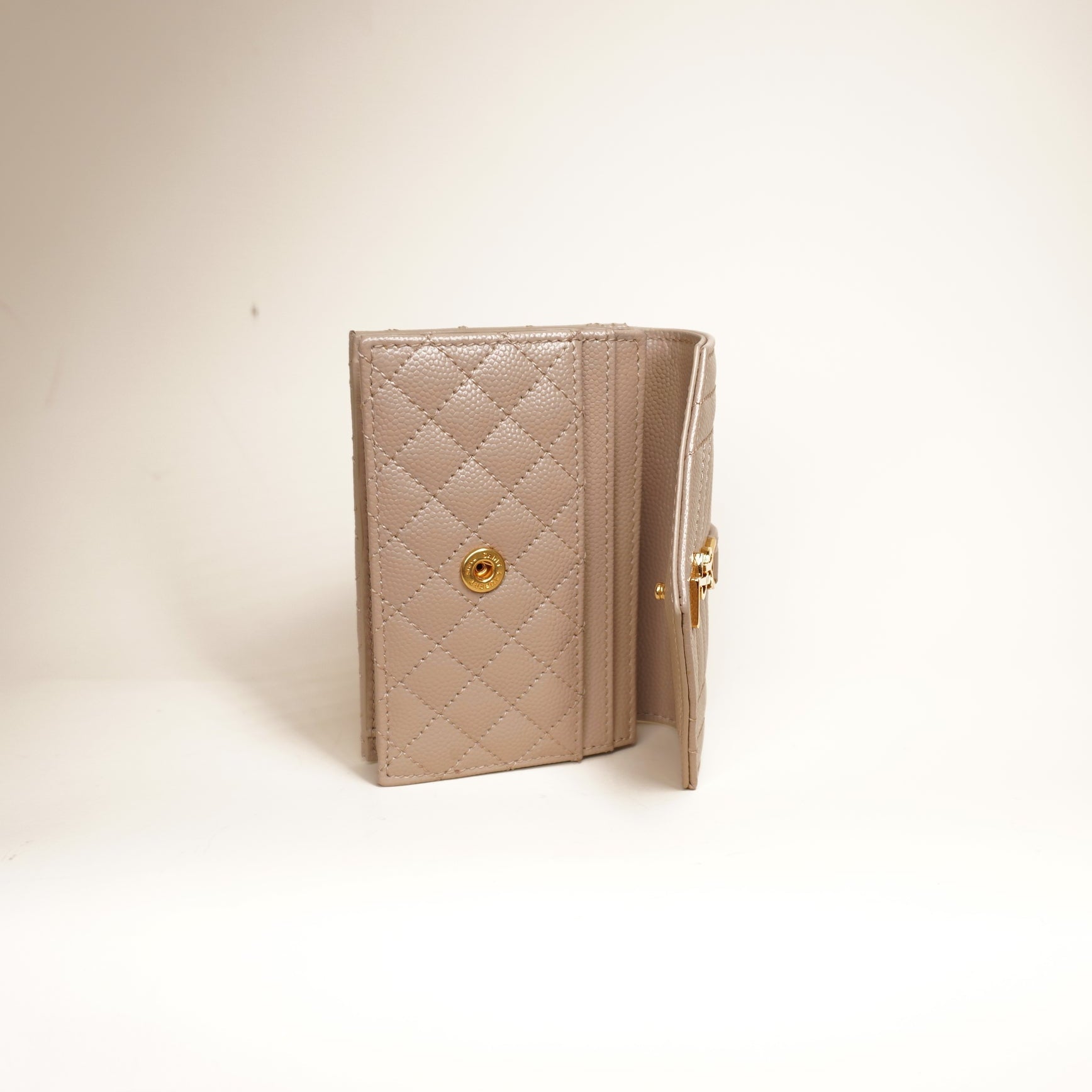 PRE-OWNED Grain De Poudre Mixed Matelasse Triquilt Monogram Compact Tri Fold Wallet