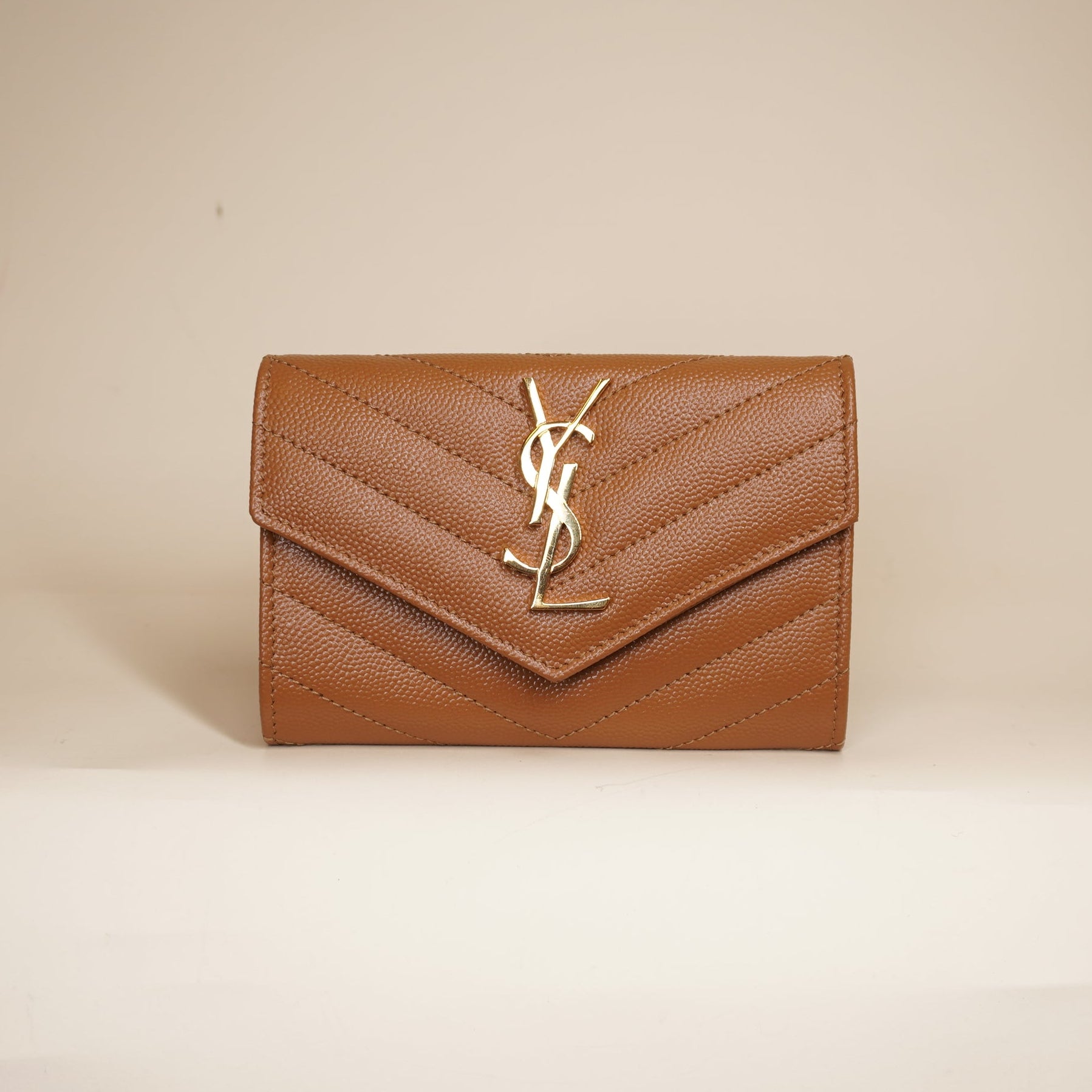 PRE-OWNED Camel Monogram Quilted Leather Envelope Wallet