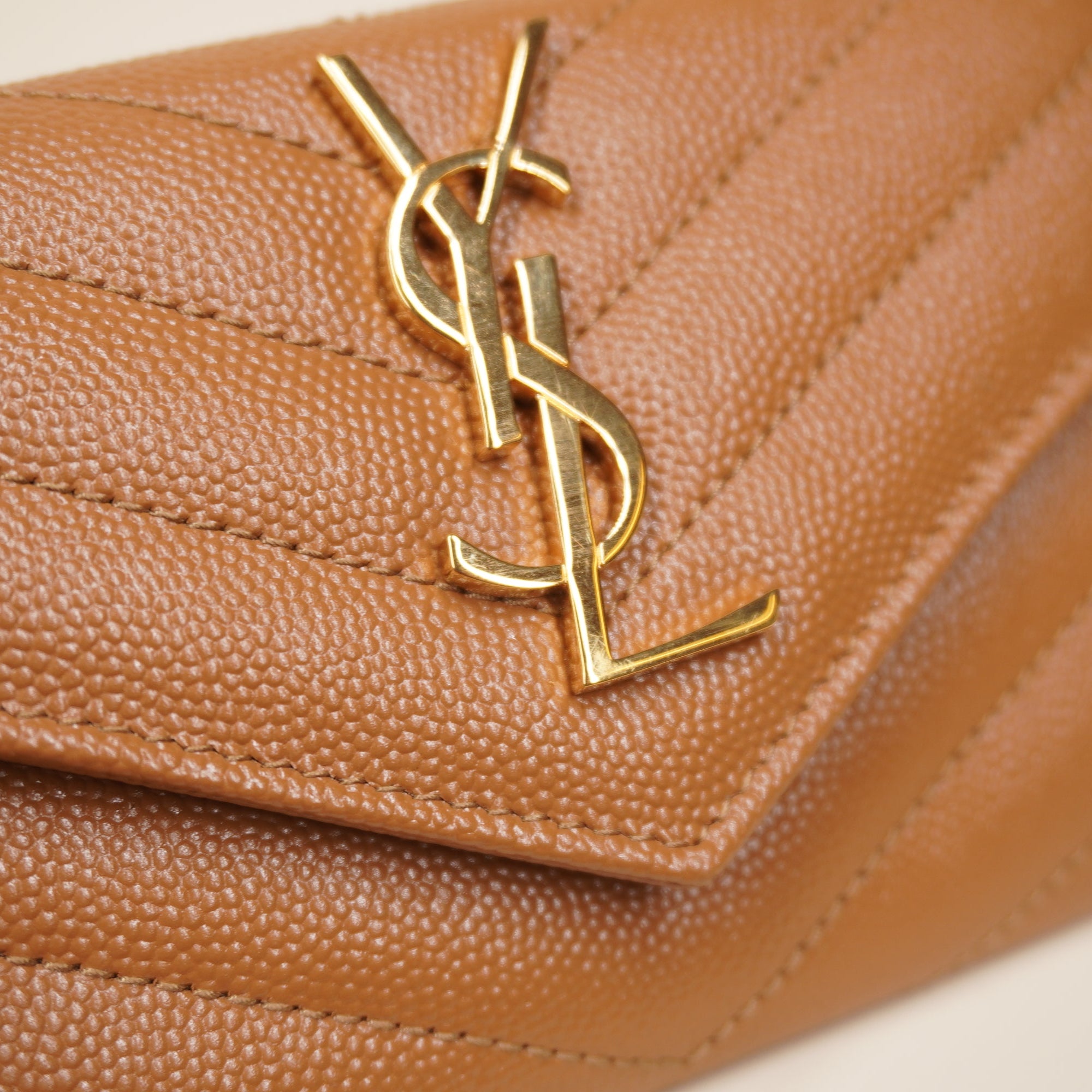 PRE-OWNED Camel Monogram Quilted Leather Envelope Wallet