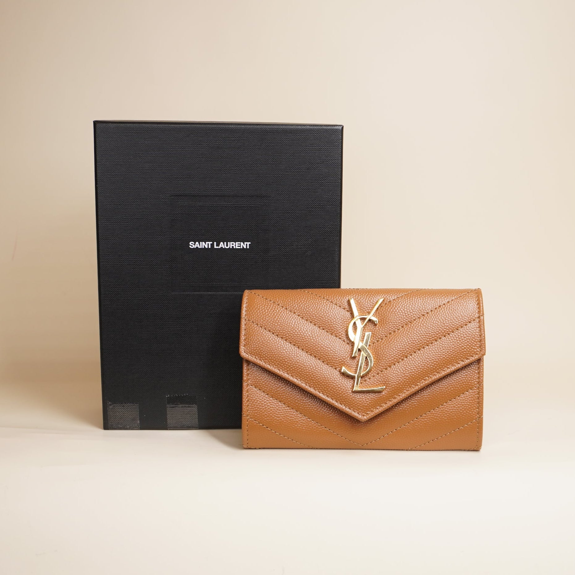 PRE-OWNED Camel Monogram Quilted Leather Envelope Wallet