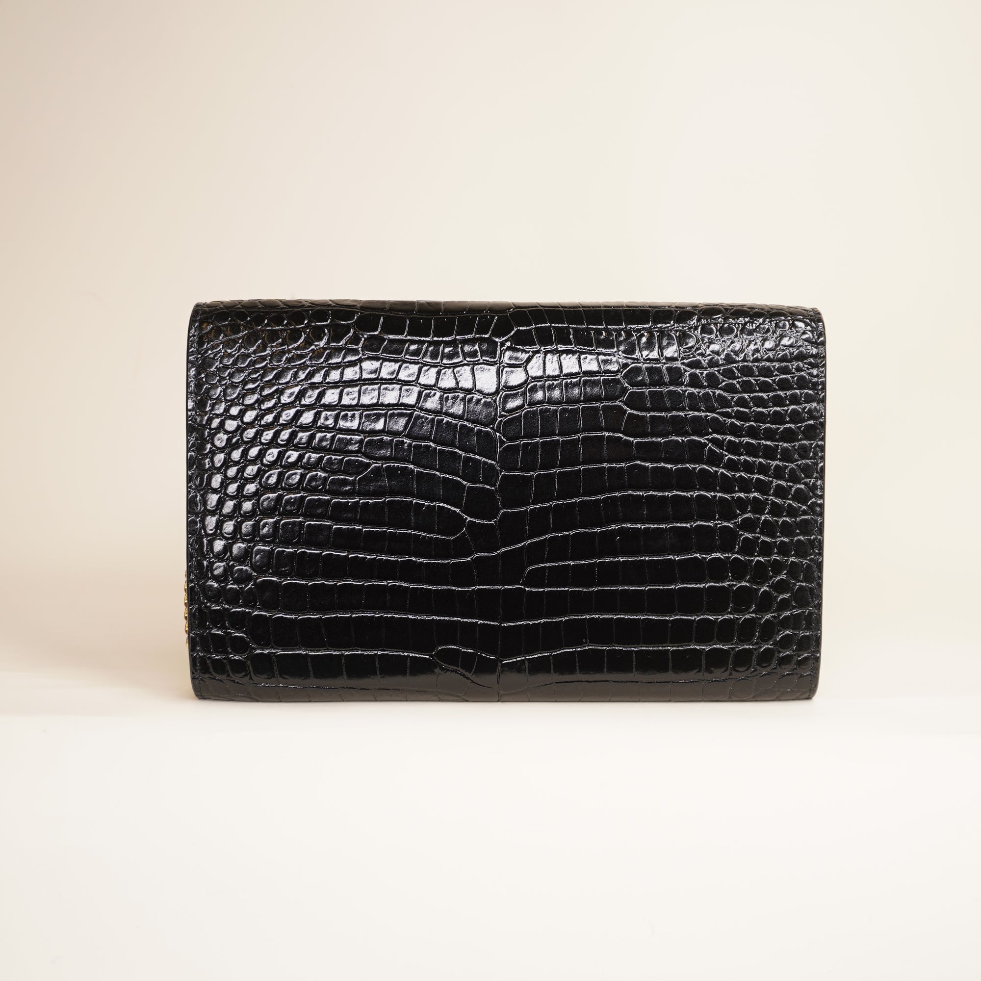 PRE-OWNED Black Croc Embossed Leather Uptown Chain Wallet Crossbody Bag