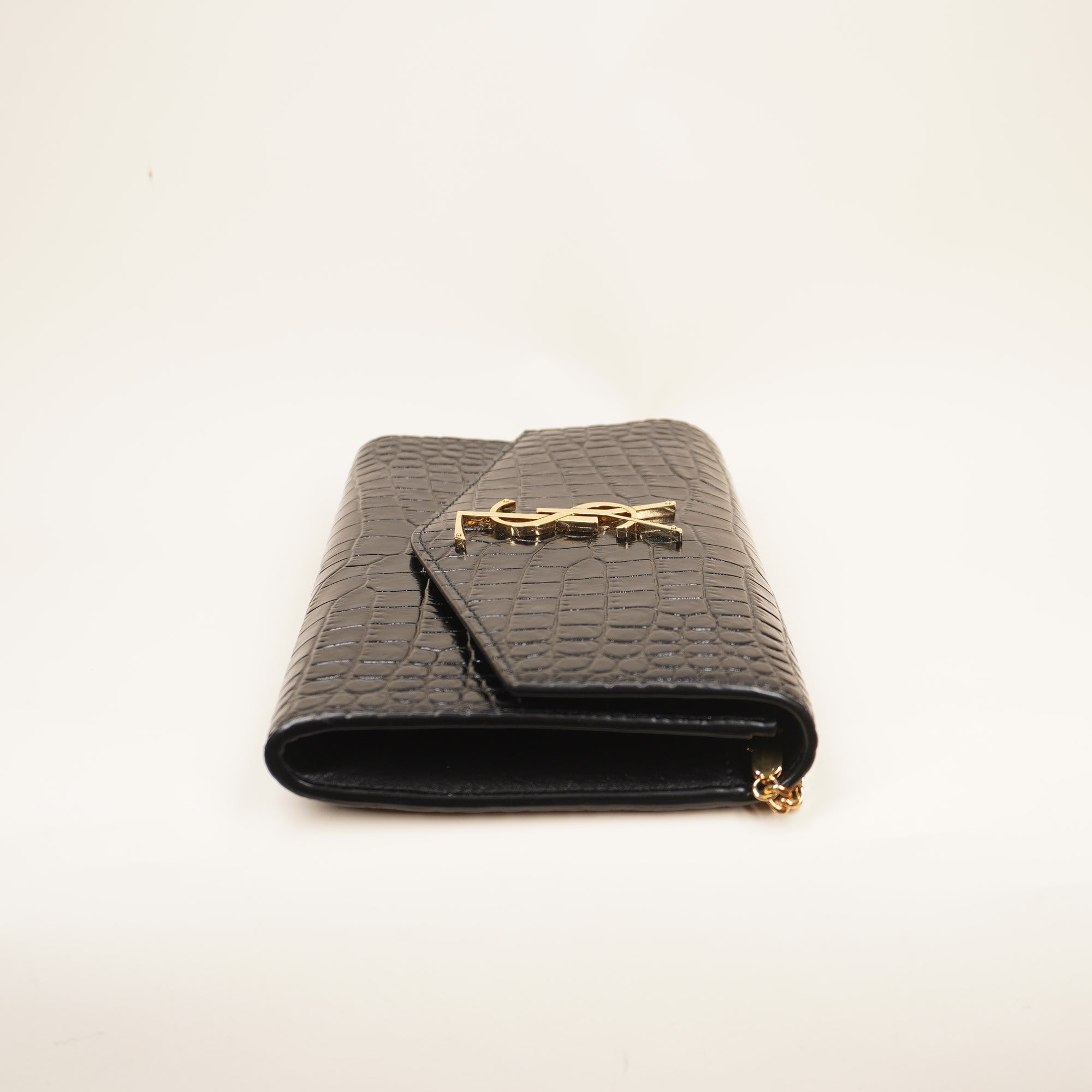 PRE-OWNED Black Croc Embossed Leather Uptown Chain Wallet Crossbody Bag