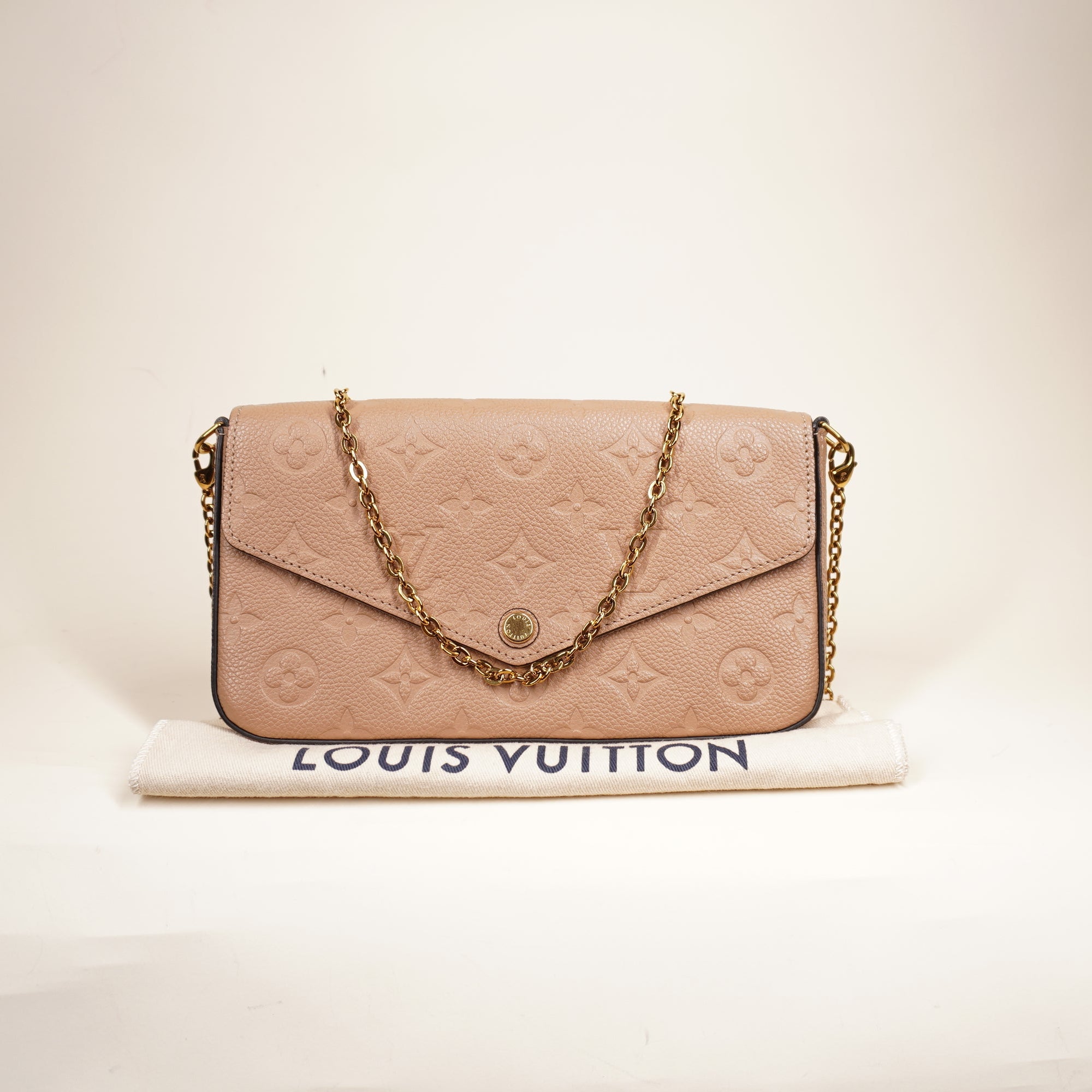 PRE-OWNED LV Pochette Felicie Monogram Empreinte Beige Shoulder Bag