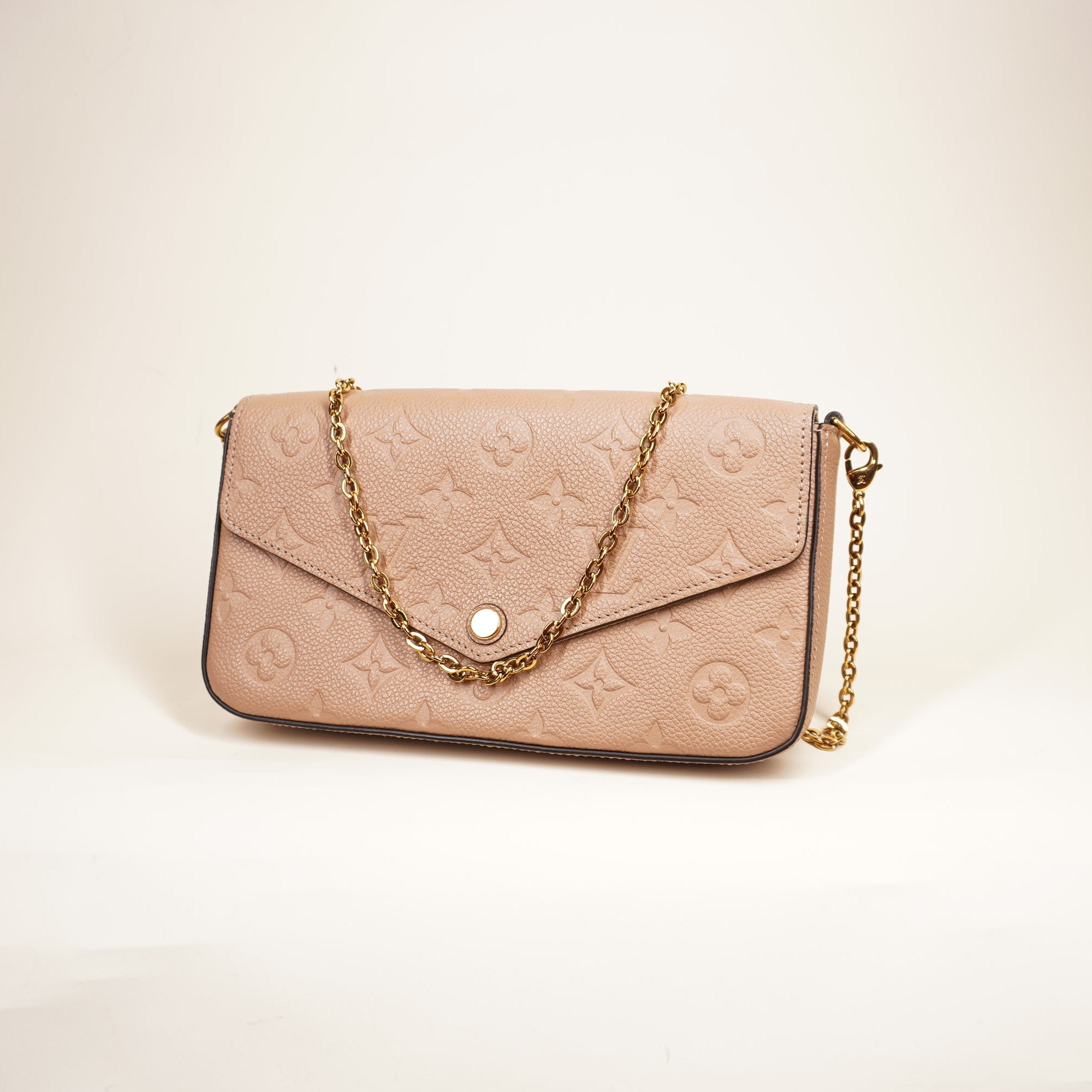 PRE-OWNED LV Pochette Felicie Monogram Empreinte Beige Shoulder Bag