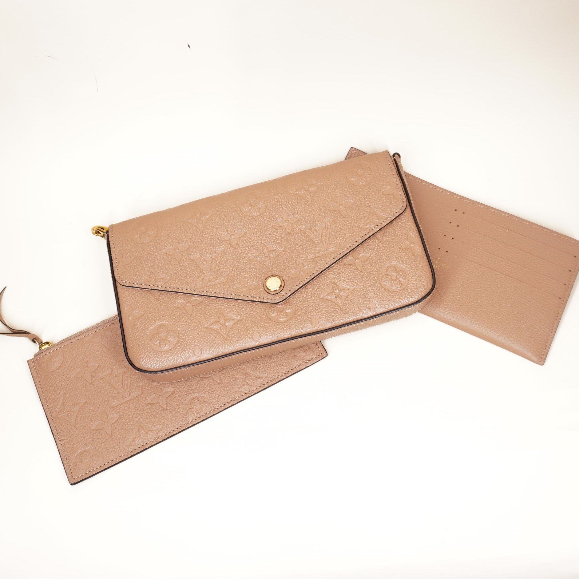 PRE-OWNED LV Pochette Felicie Monogram Empreinte Beige Shoulder Bag