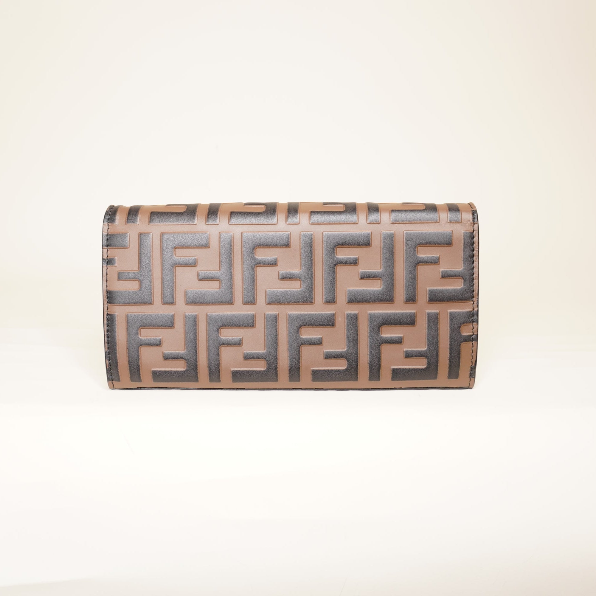 PRE-OWNED FF Vitello Soft F is Fendi Bi-Color FF 1974 Embossed Continental Envelope WOC