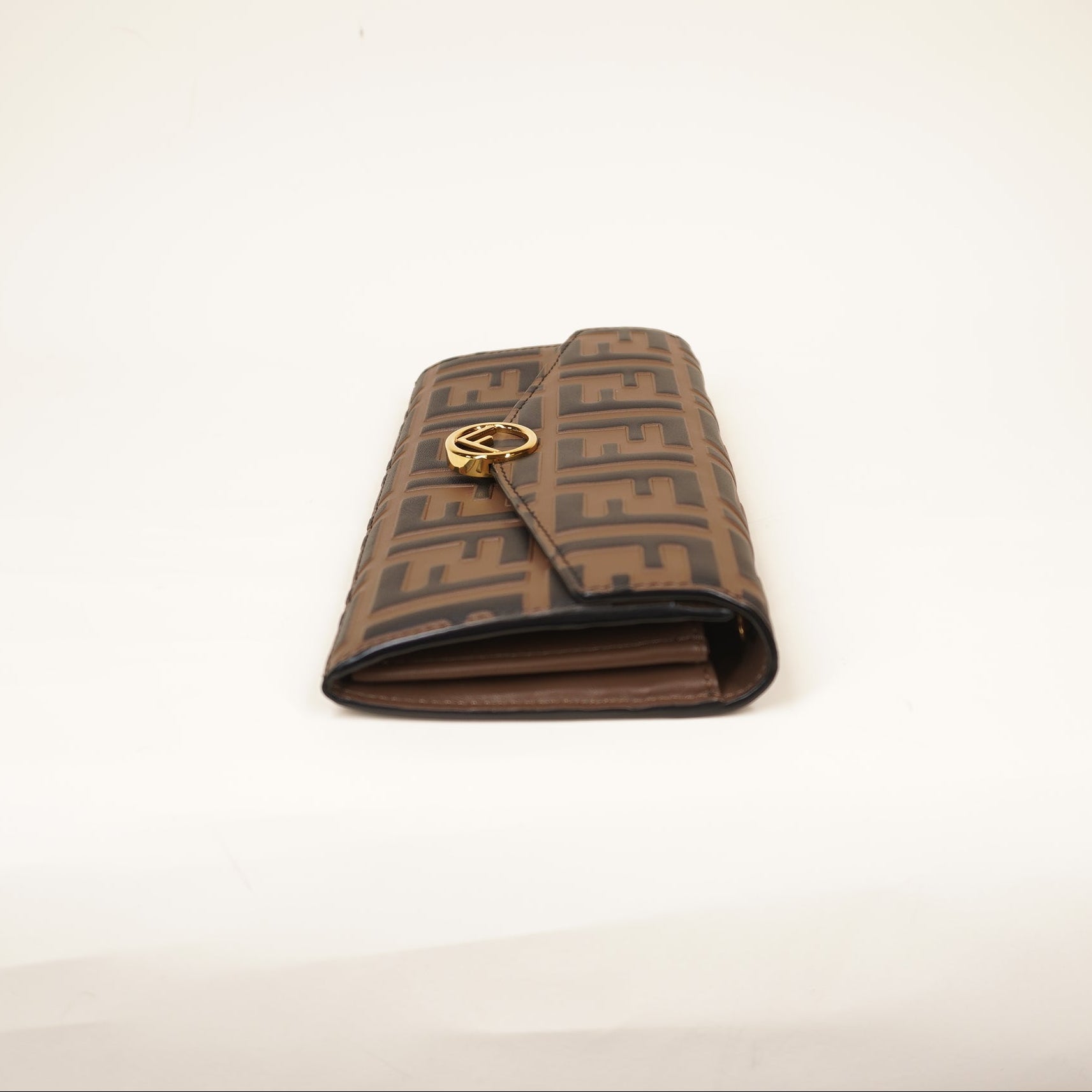 PRE-OWNED FF Vitello Soft F is Fendi Bi-Color FF 1974 Embossed Continental Envelope WOC