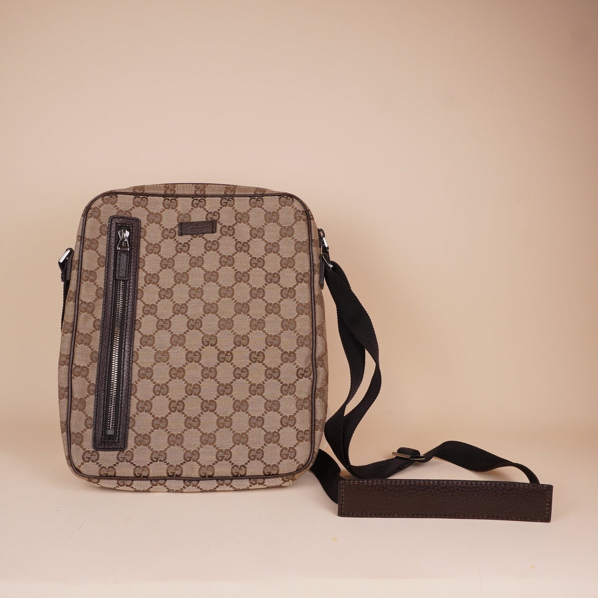 PRE-OWNED GG Monogram Messenger Bag Dark Brown Crossbody Bag