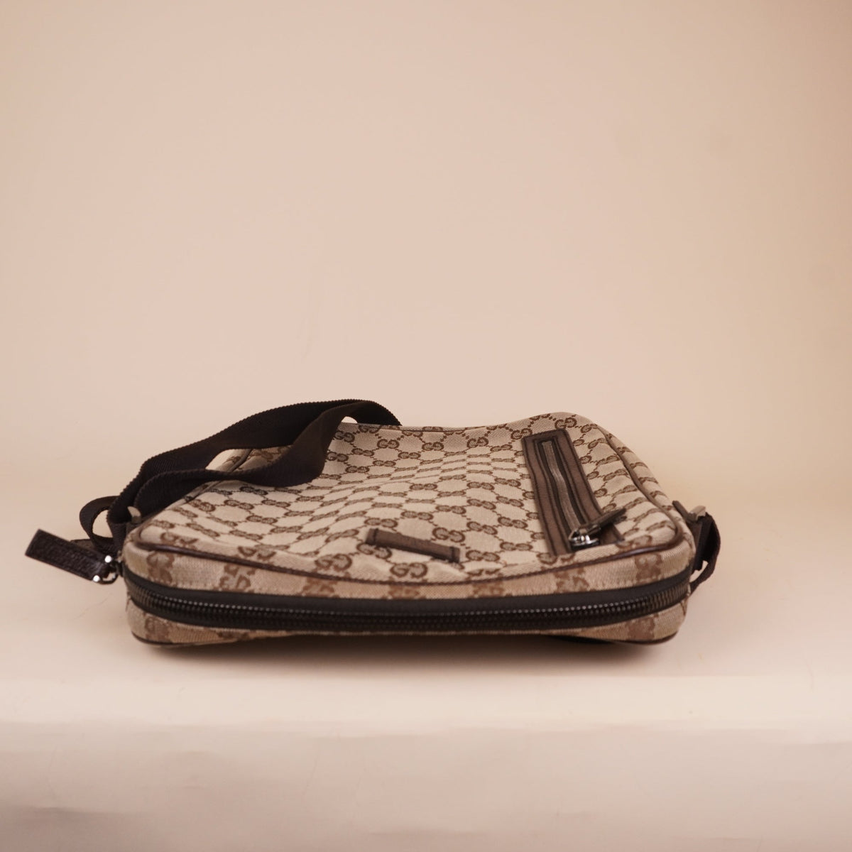 PRE-OWNED GG Monogram Messenger Bag Dark Brown Crossbody Bag