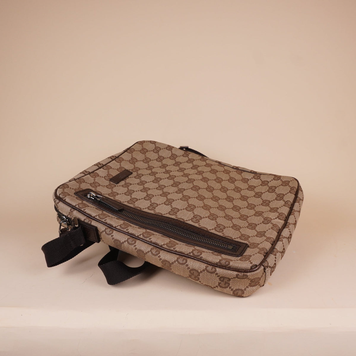 PRE-OWNED GG Monogram Messenger Bag Dark Brown Crossbody Bag