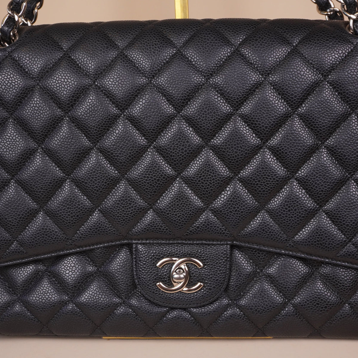 PRE-OWNED CC Maxi Classic Flap Black Caviar Shoulder Bag