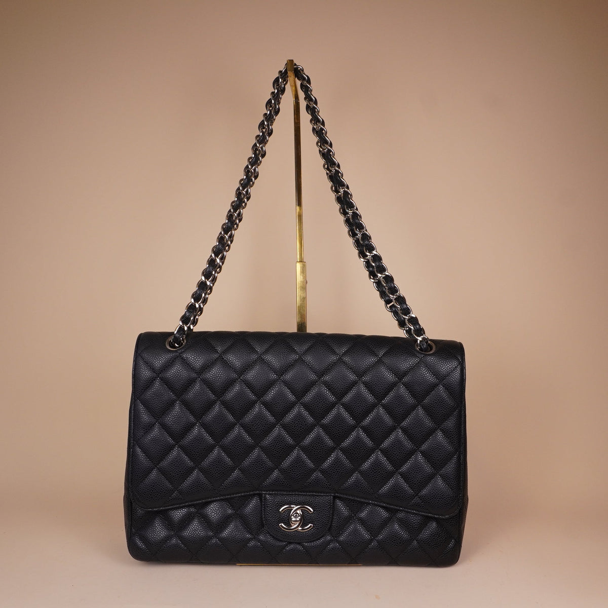 PRE-OWNED CC Maxi Classic Flap Black Caviar Shoulder Bag