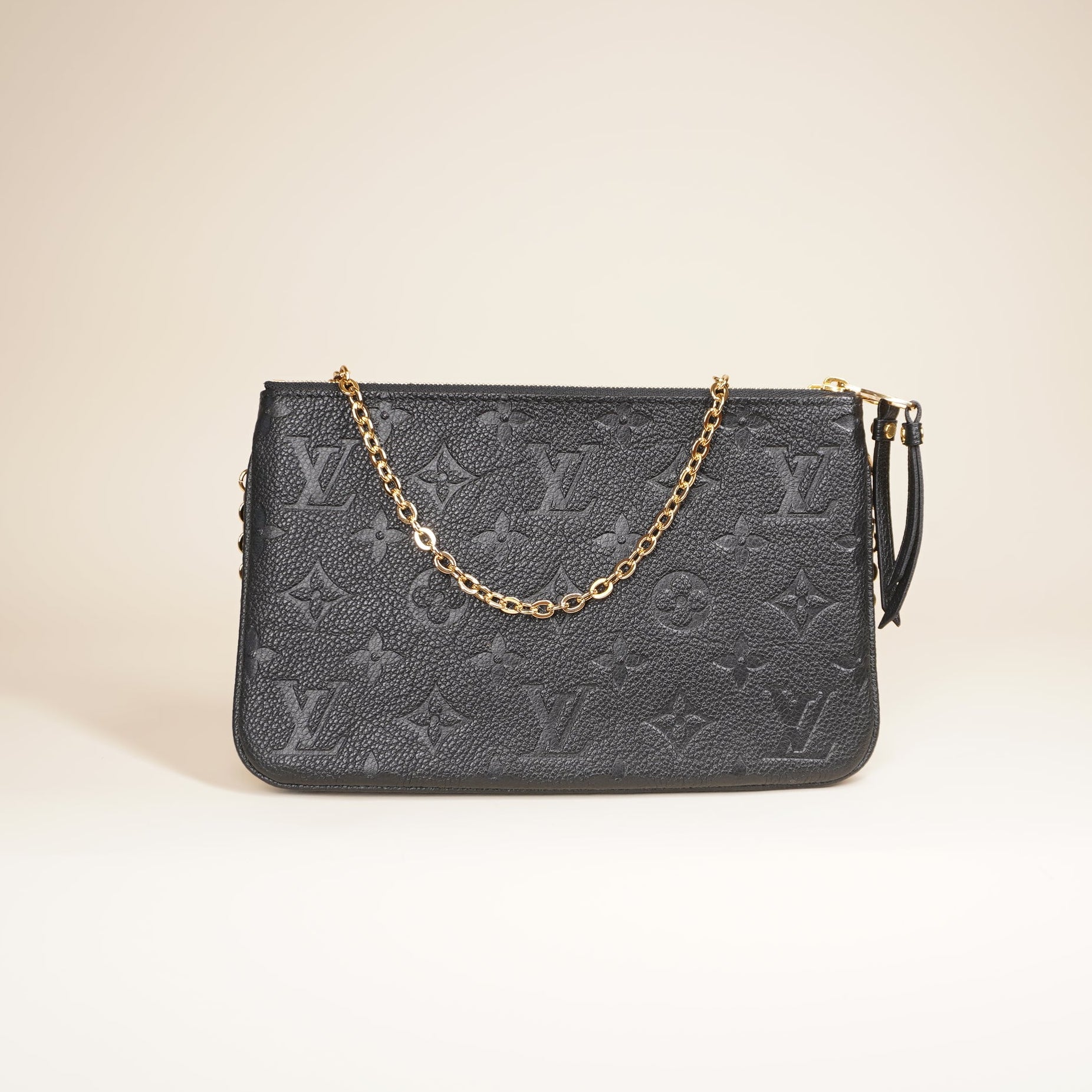 PRE-OWNED LV Black Empreinte Monogram Double Zip Shoulder Bag